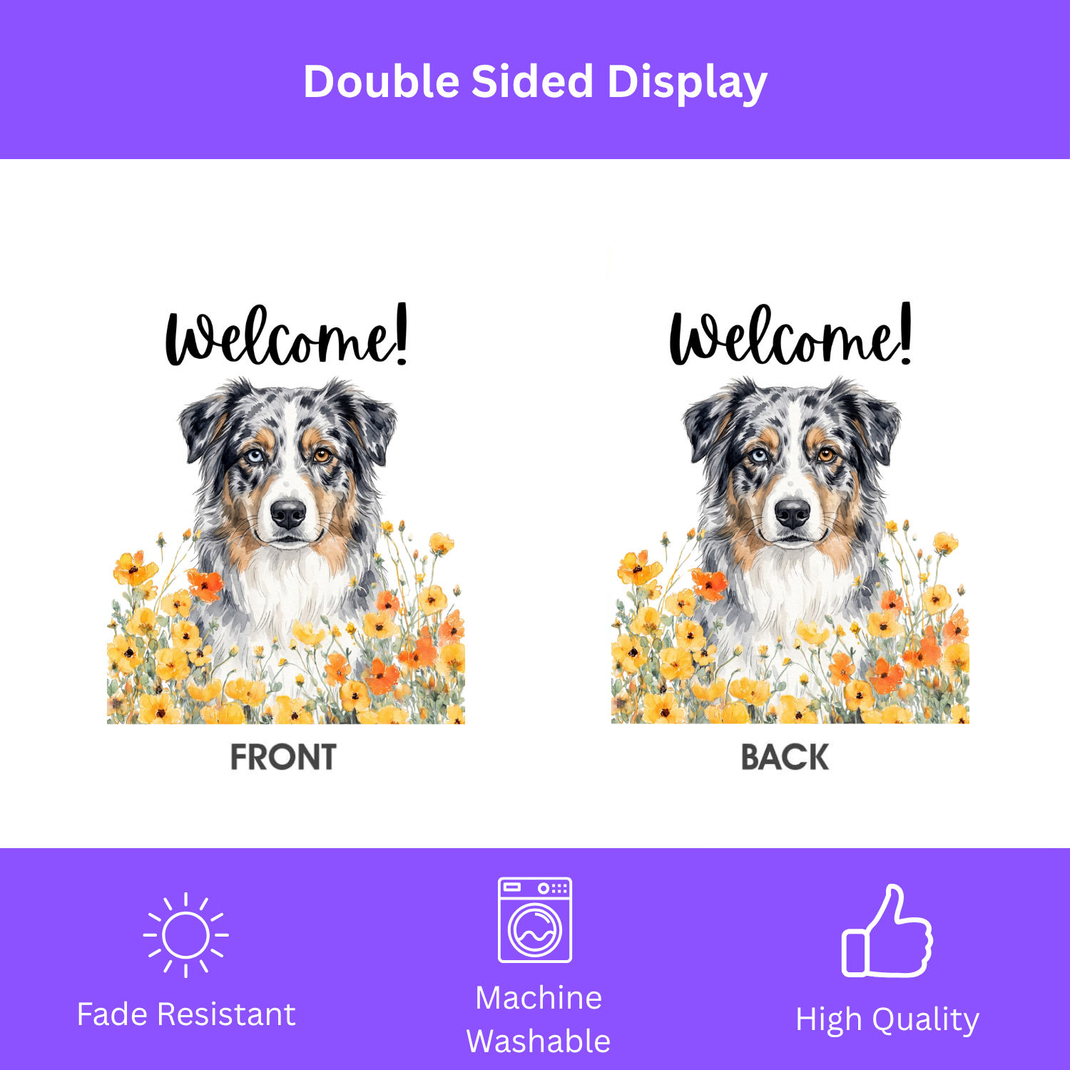 Yellow Poppies Australian Shepherd Welcome Garden Flag