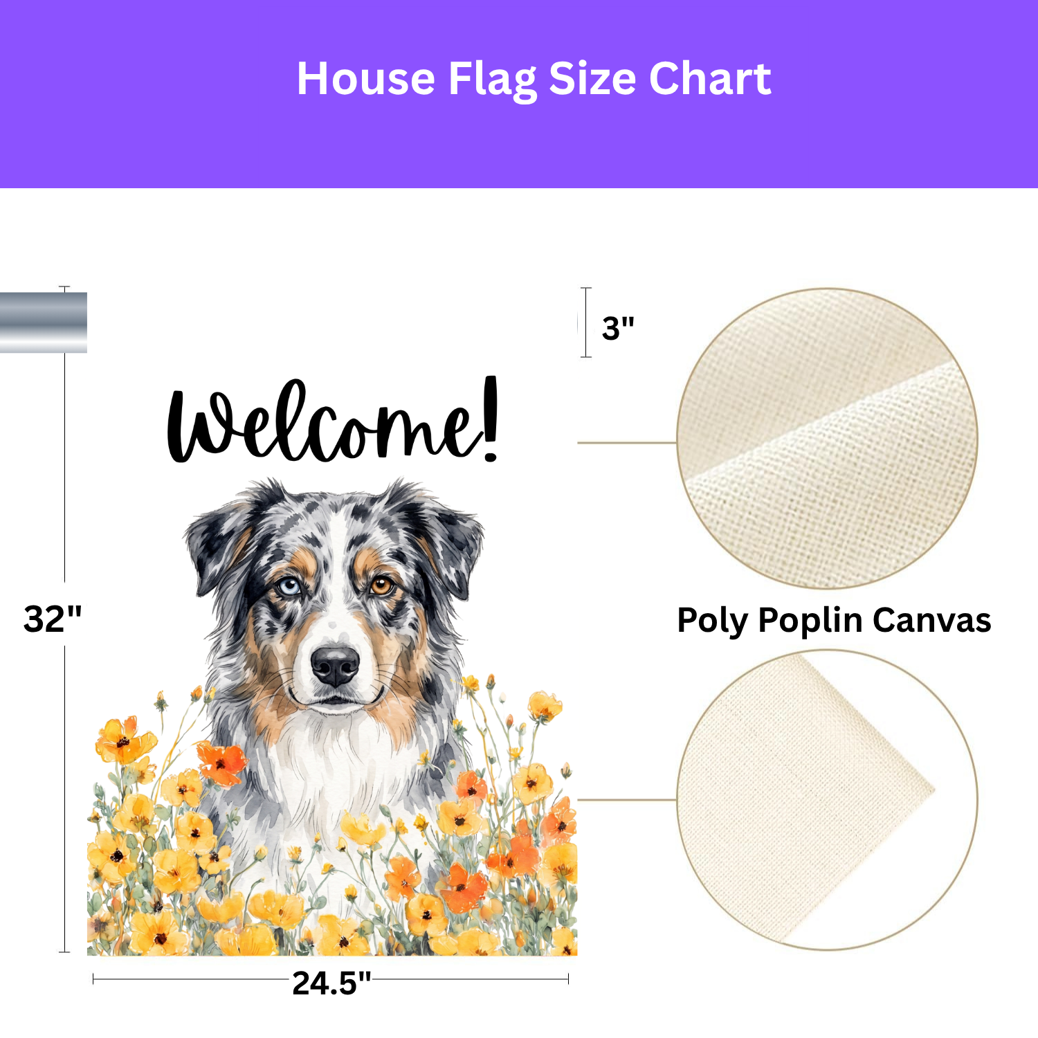 Yellow Poppies Australian Shepherd Welcome Garden Flag