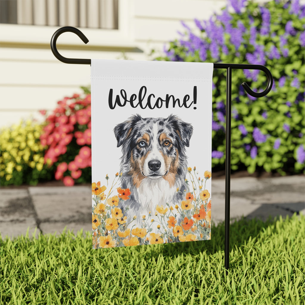 Yellow Poppies Australian Shepherd Welcome Garden Flag