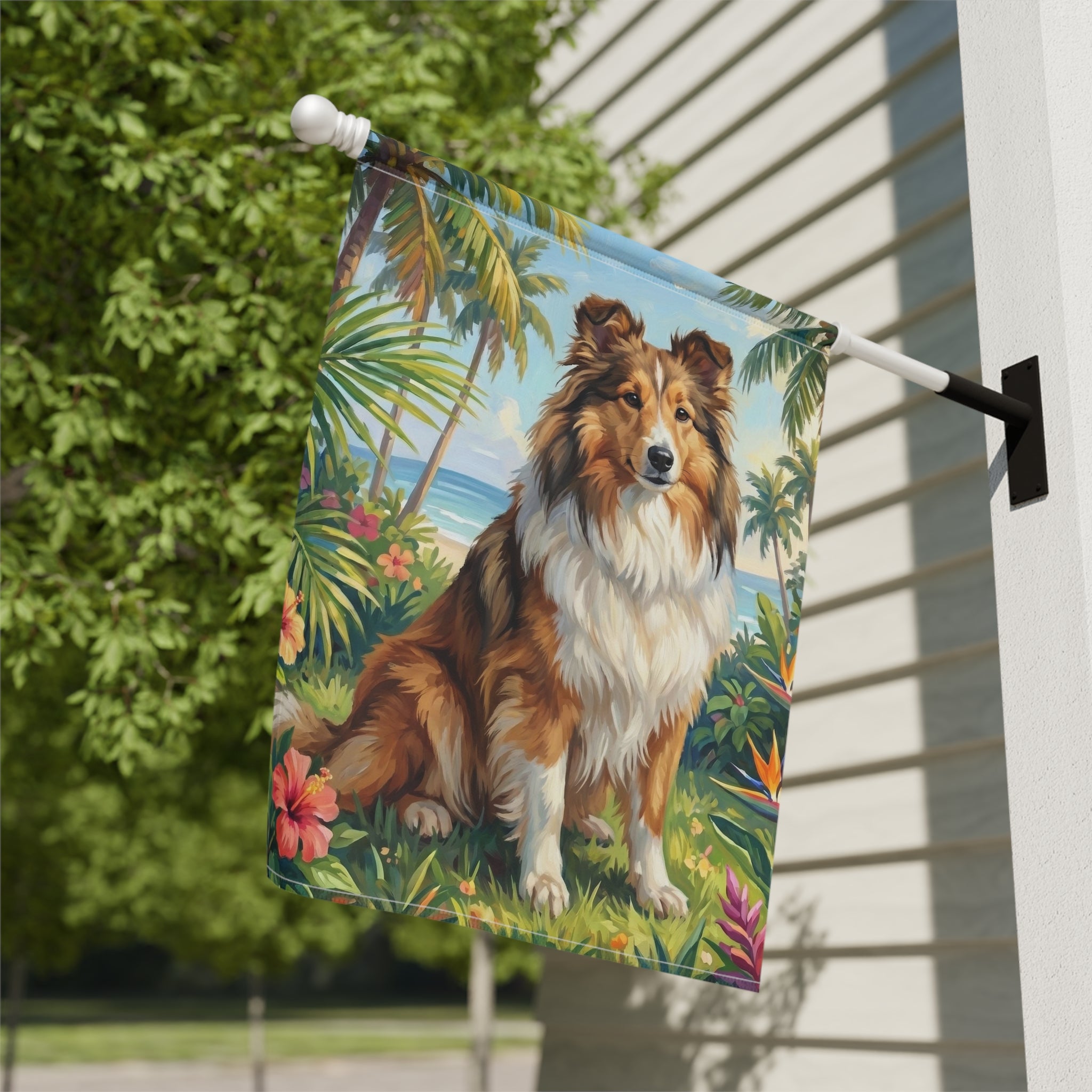 Palm Tree Summer Sheltie Garden Flag