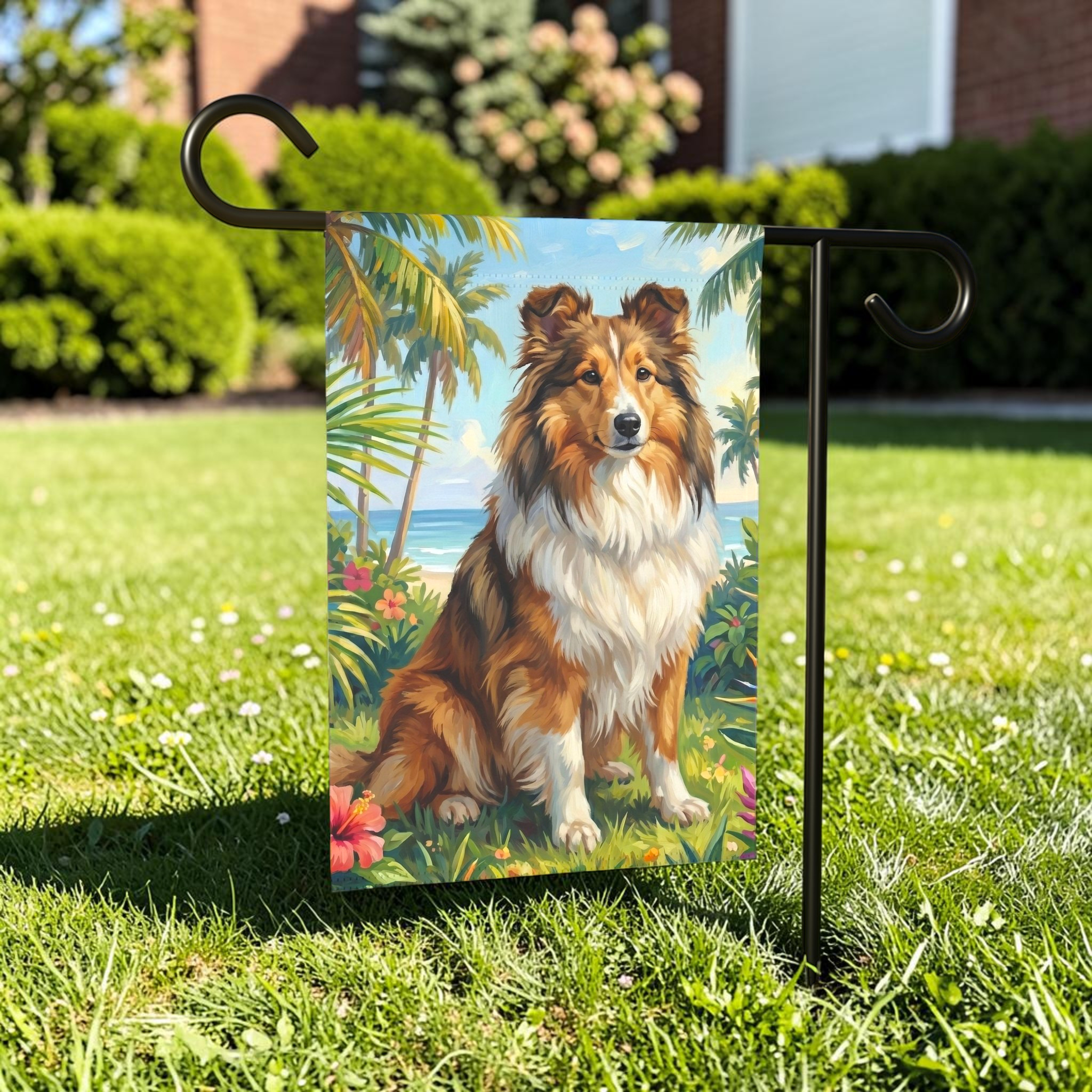 Palm Tree Summer Sheltie Garden Flag