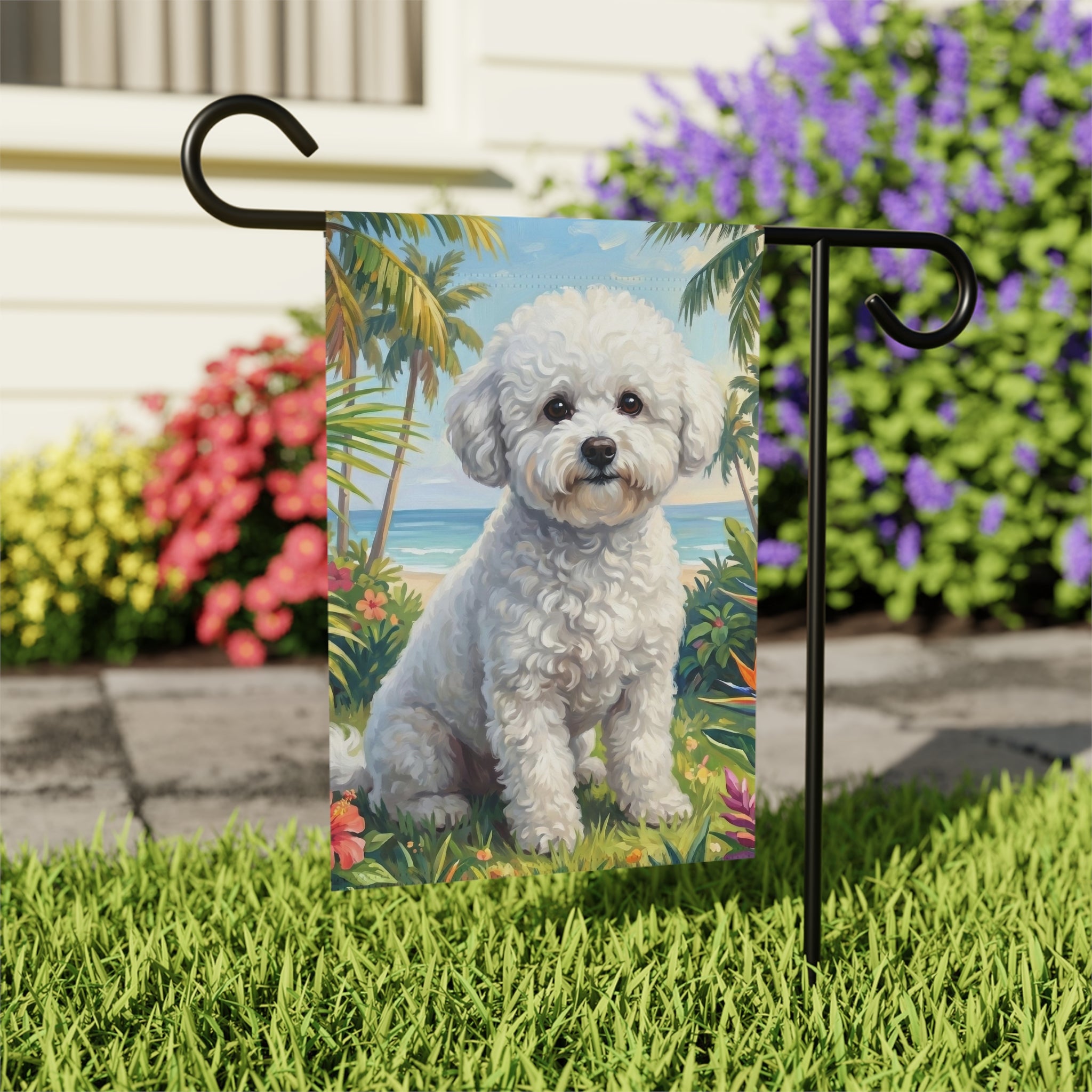 Palm Tree Summer Bichon Frise Garden Flag