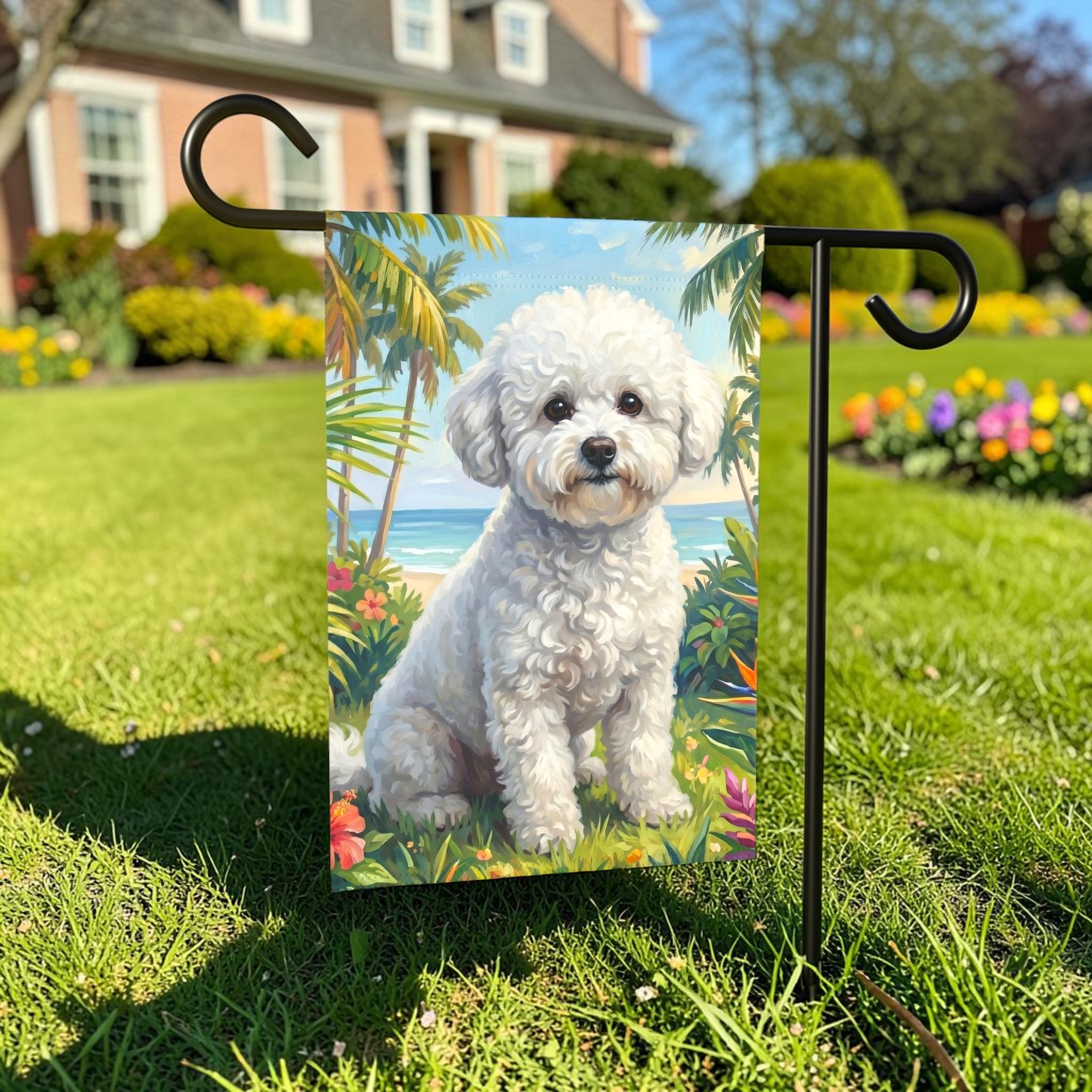 Palm Tree Summer Bichon Frise Garden Flag