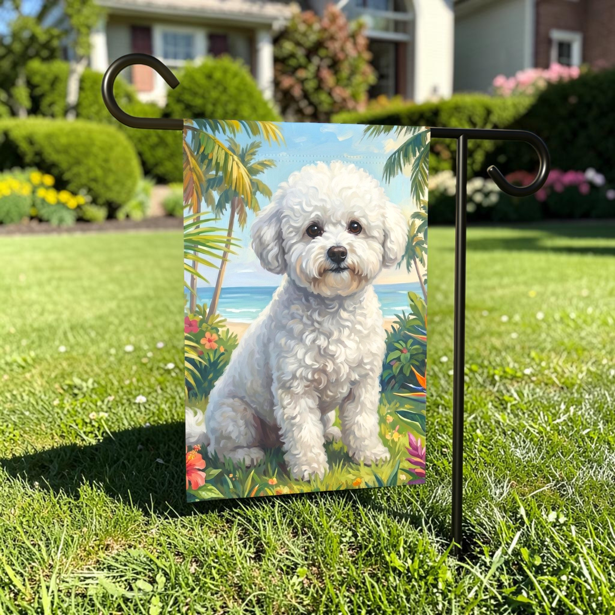Palm Tree Summer Bichon Frise Garden Flag