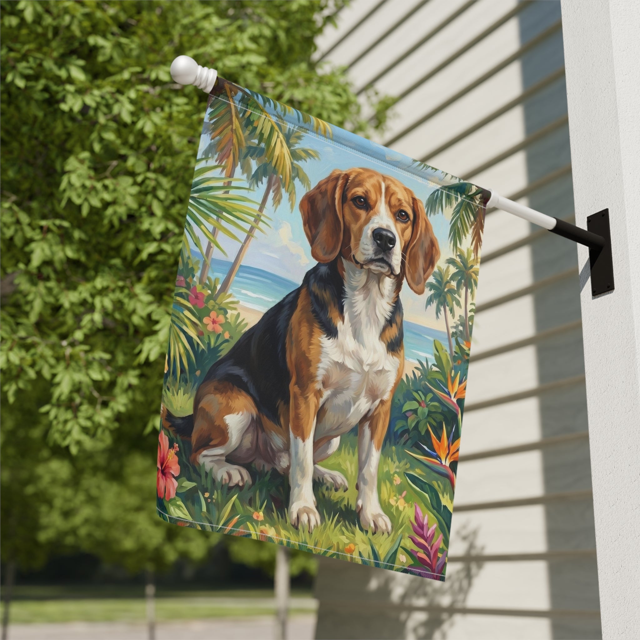 Palm Tree Summer Beagle Garden Flag