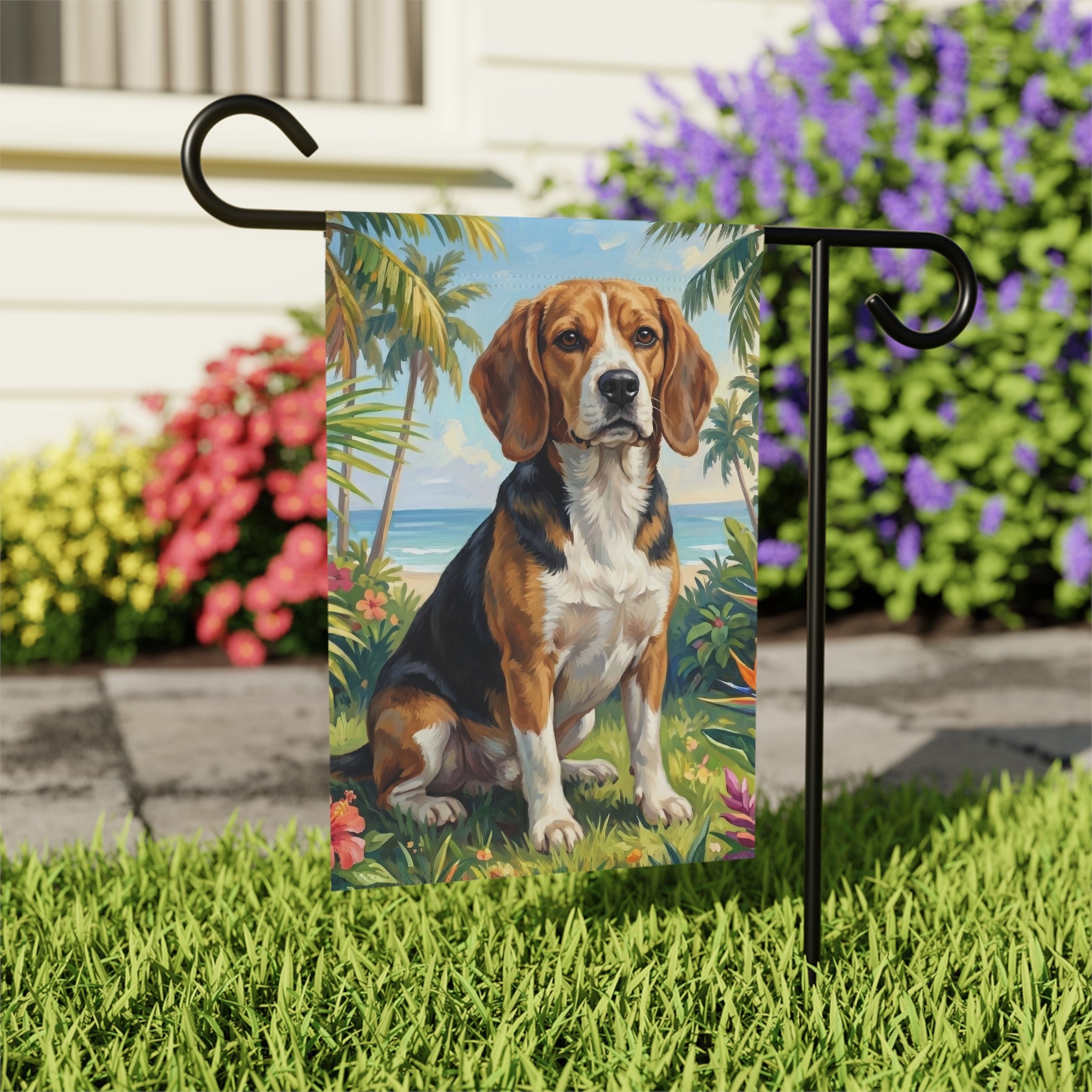 Palm Tree Summer Beagle Garden Flag