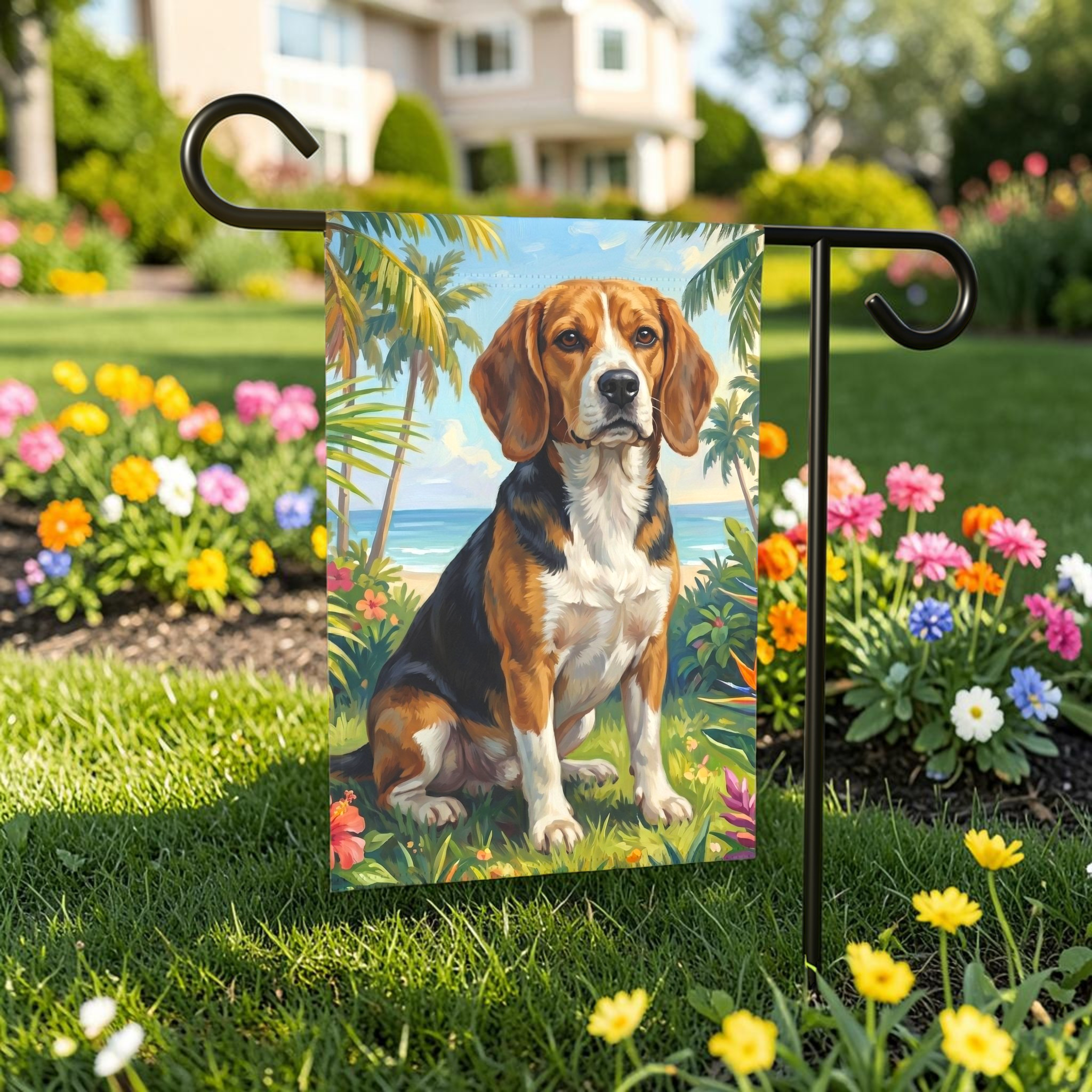 Palm Tree Summer Beagle Garden Flag