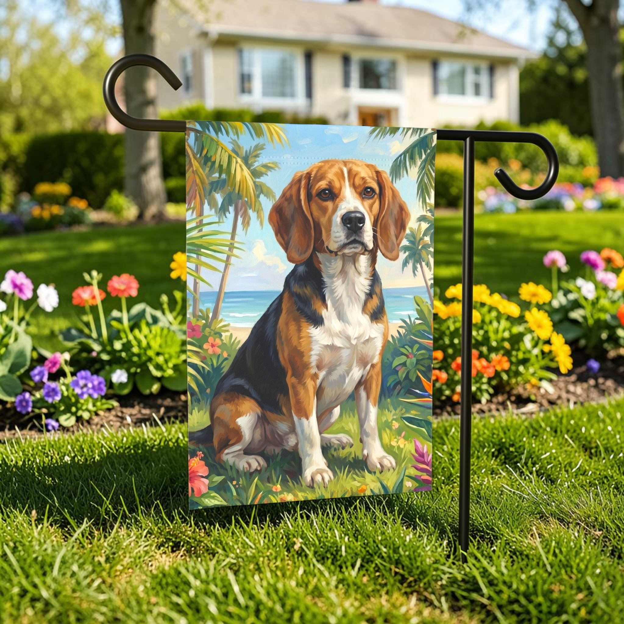 Palm Tree Summer Beagle Garden Flag