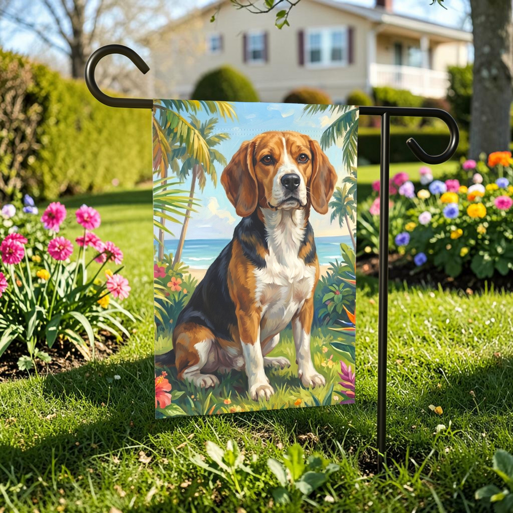 Palm Tree Summer Beagle Garden Flag