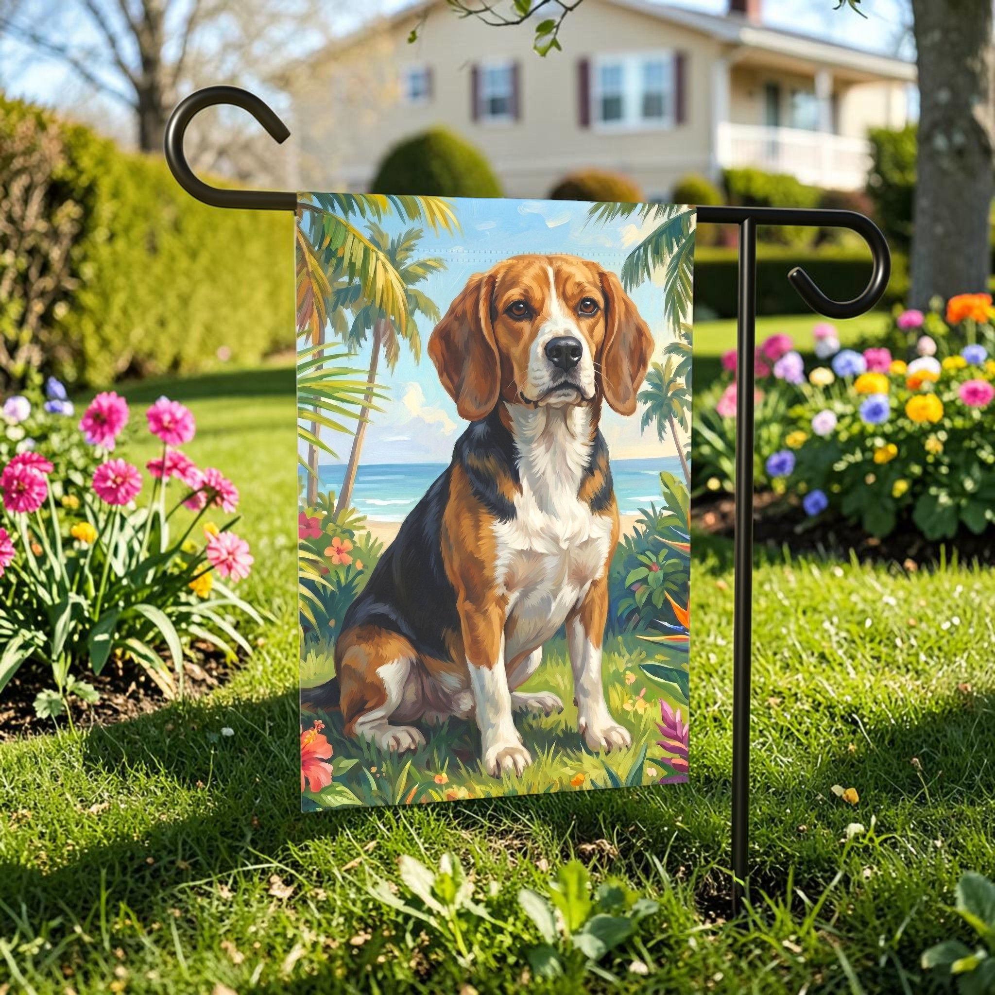 Palm Tree Summer Beagle Garden Flag