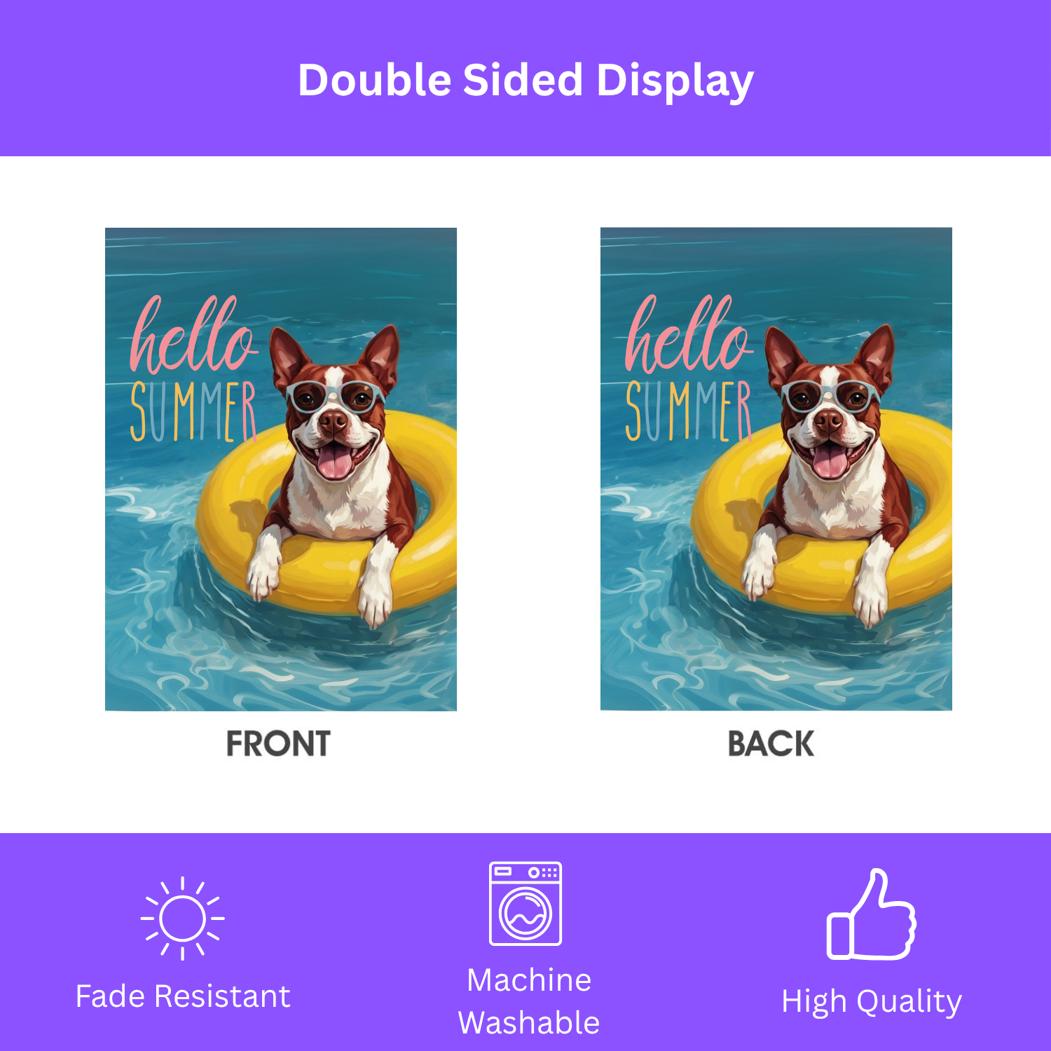 Hello Summer Red Boston Terrier Garden Flag