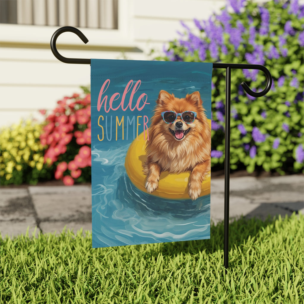 Hello Summer Pomeranian Garden Flag