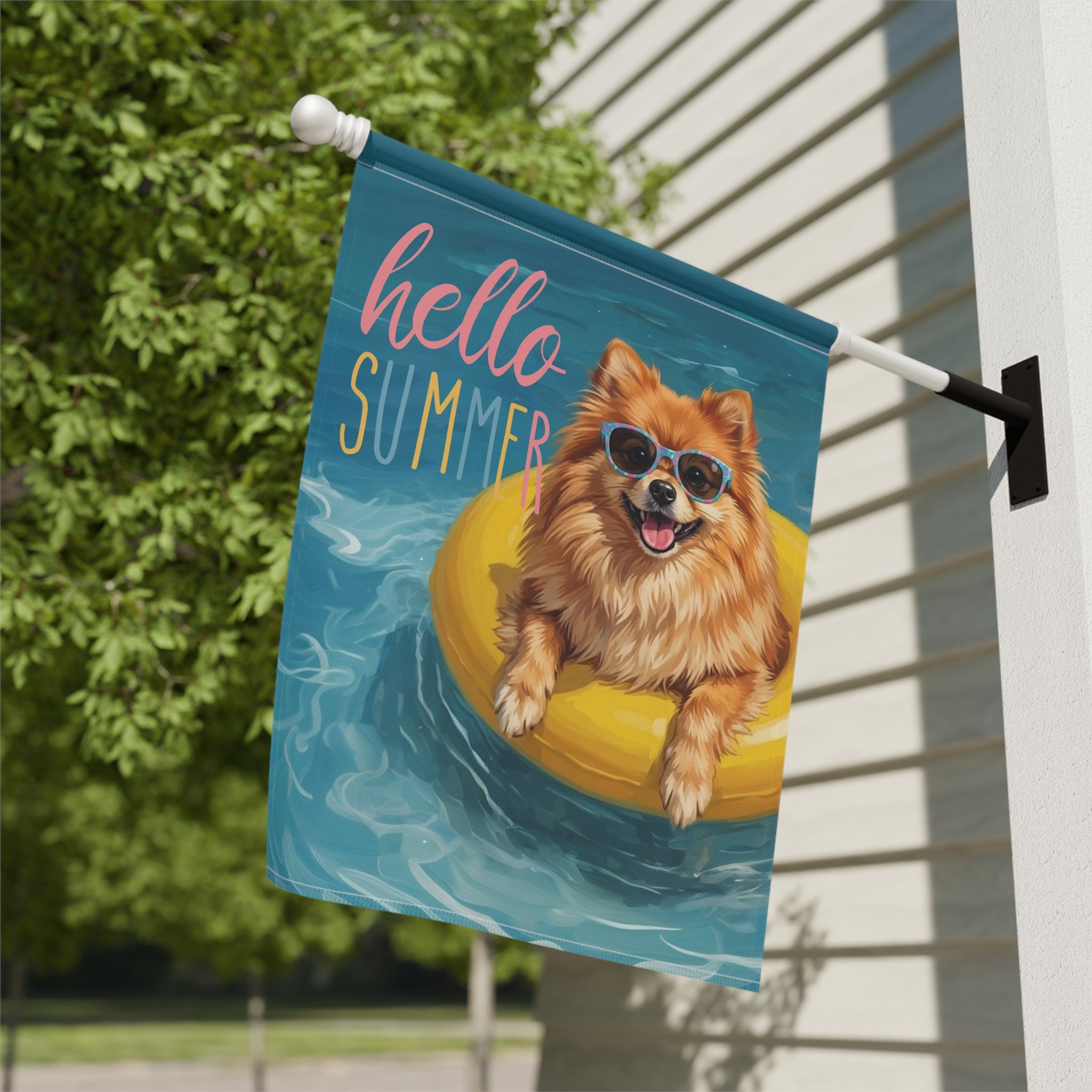 Hello Summer Pomeranian Garden Flag