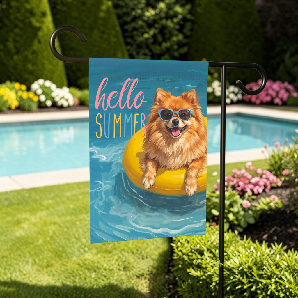 Hello Summer Pomeranian Garden Flag