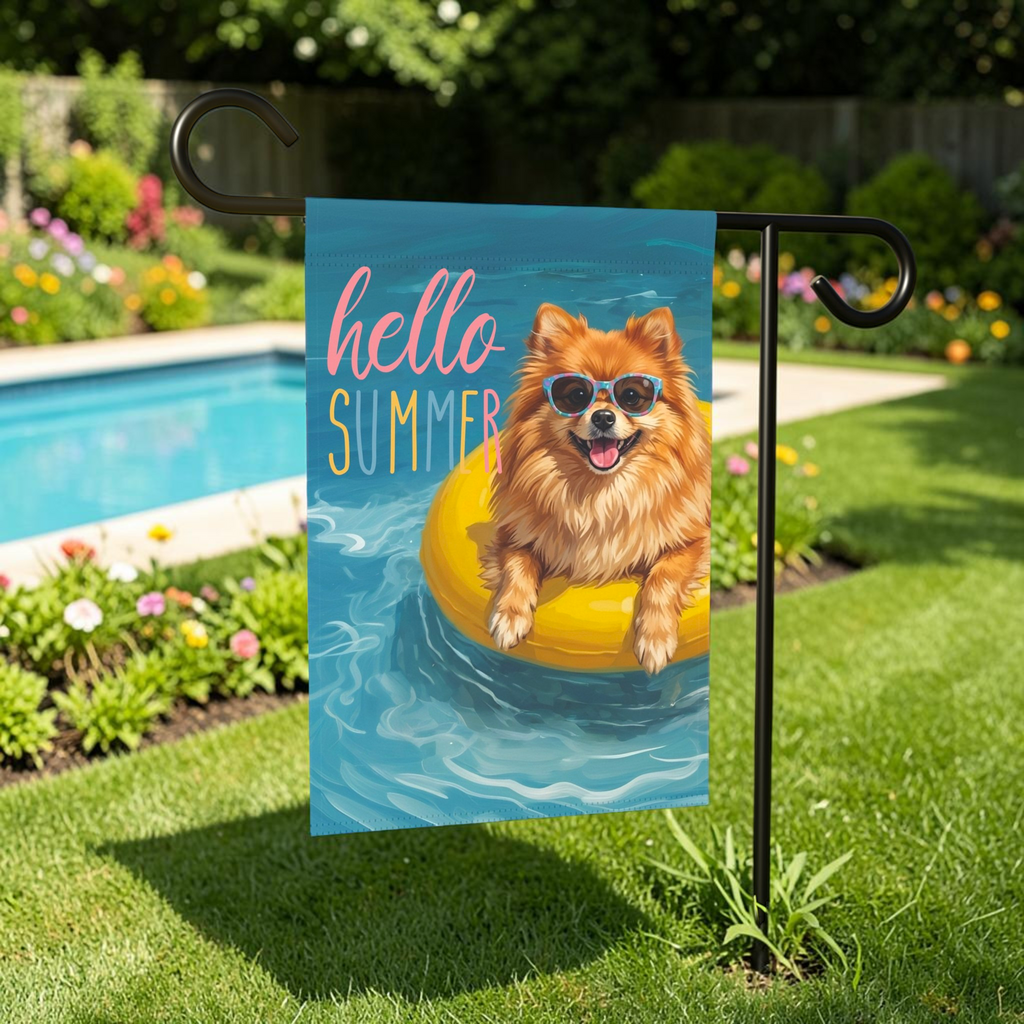 Hello Summer Pomeranian Garden Flag