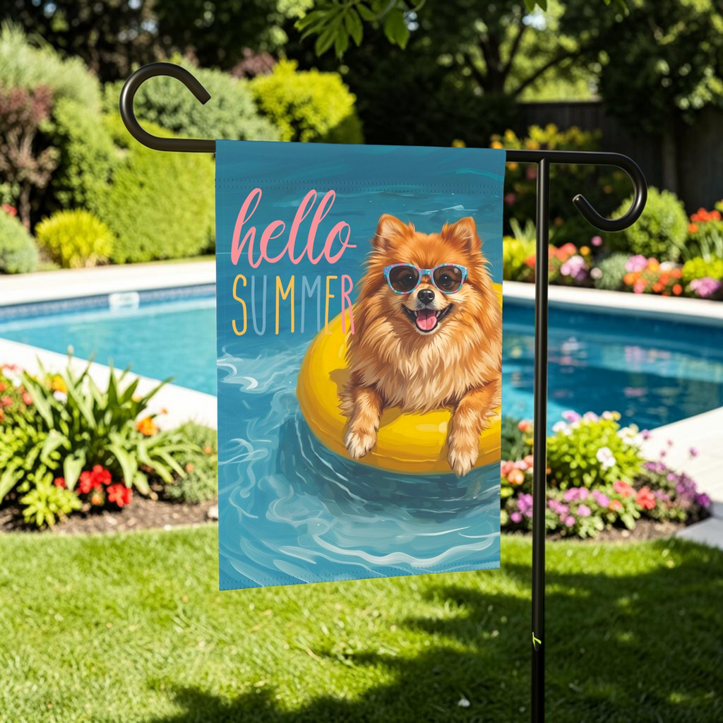 Hello Summer Pomeranian Garden Flag