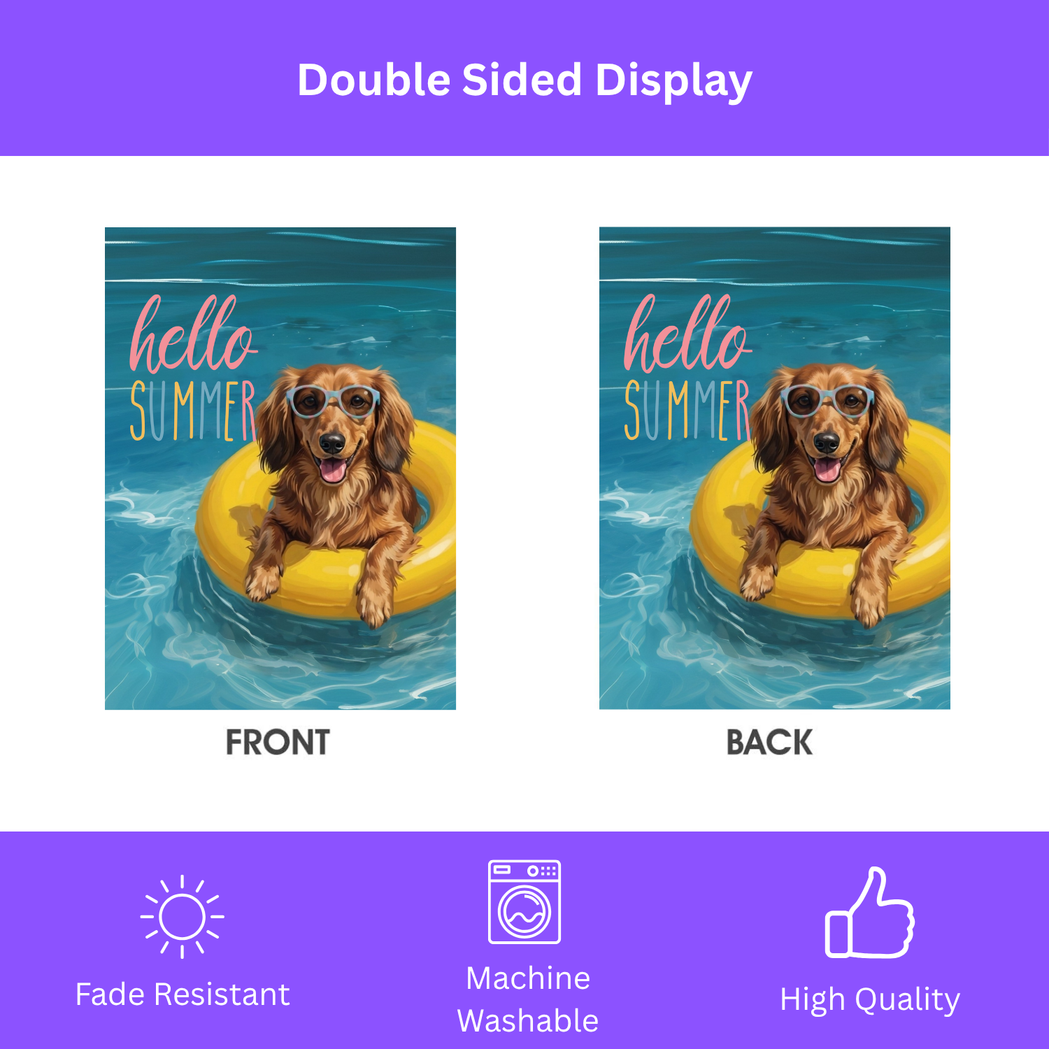 Hello Summer Long Hair Dachshund Garden Flag