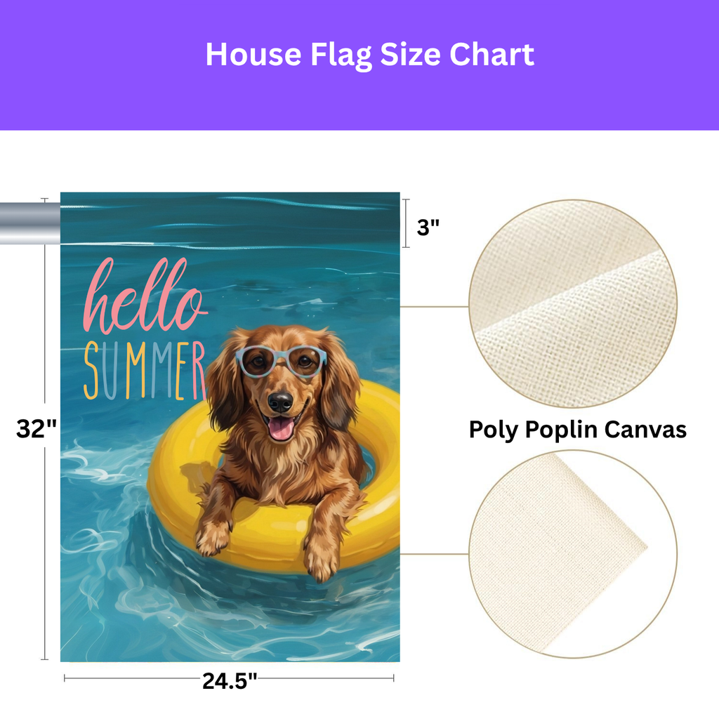 Hello Summer Long Hair Dachshund Garden Flag