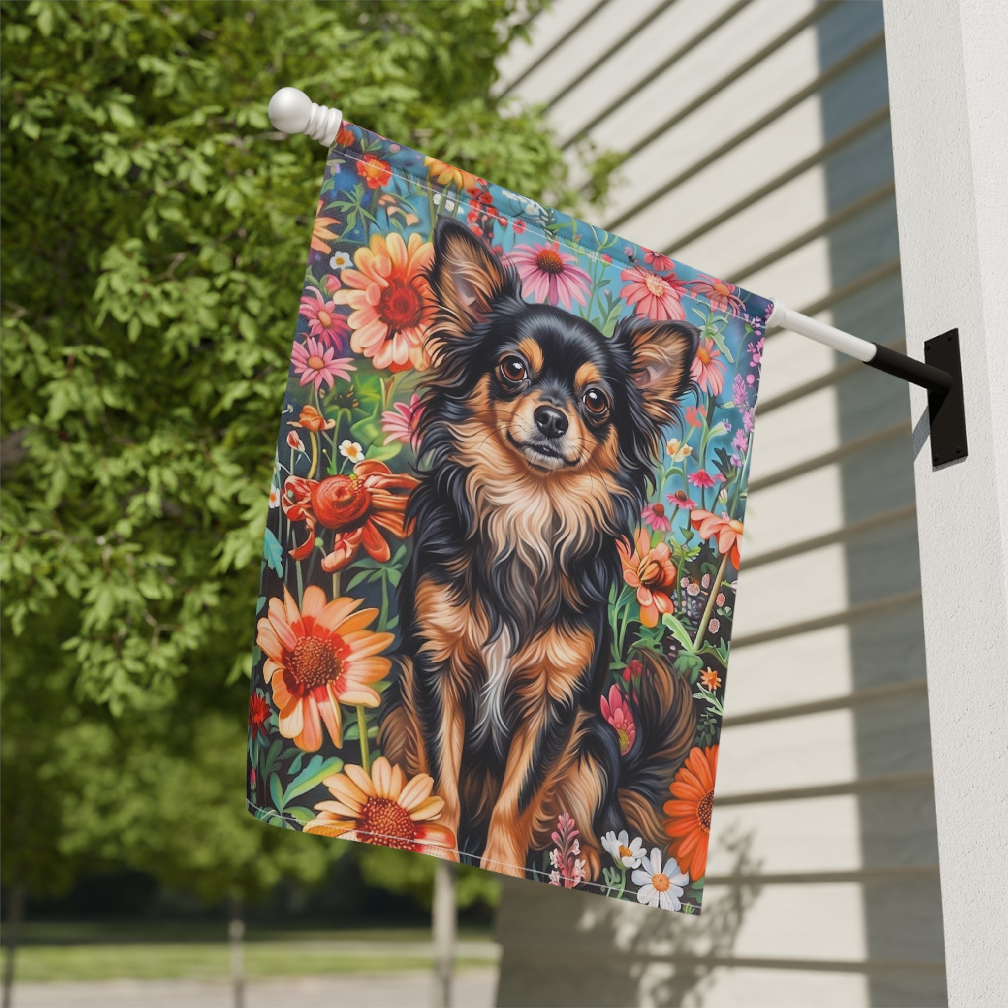 Flower Garden Long Hair Chihuahua Garden Flag