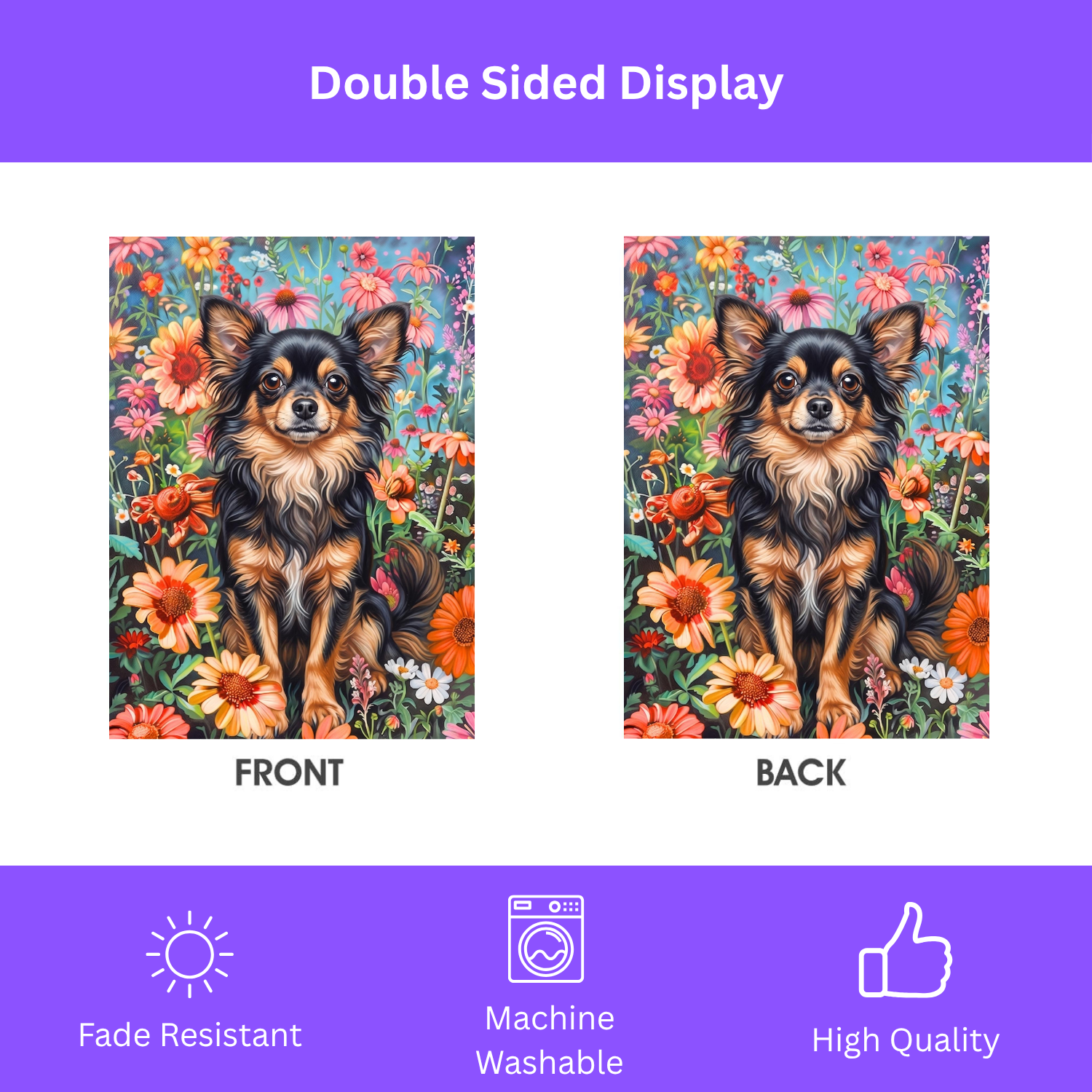 Flower Garden Long Hair Chihuahua Garden Flag