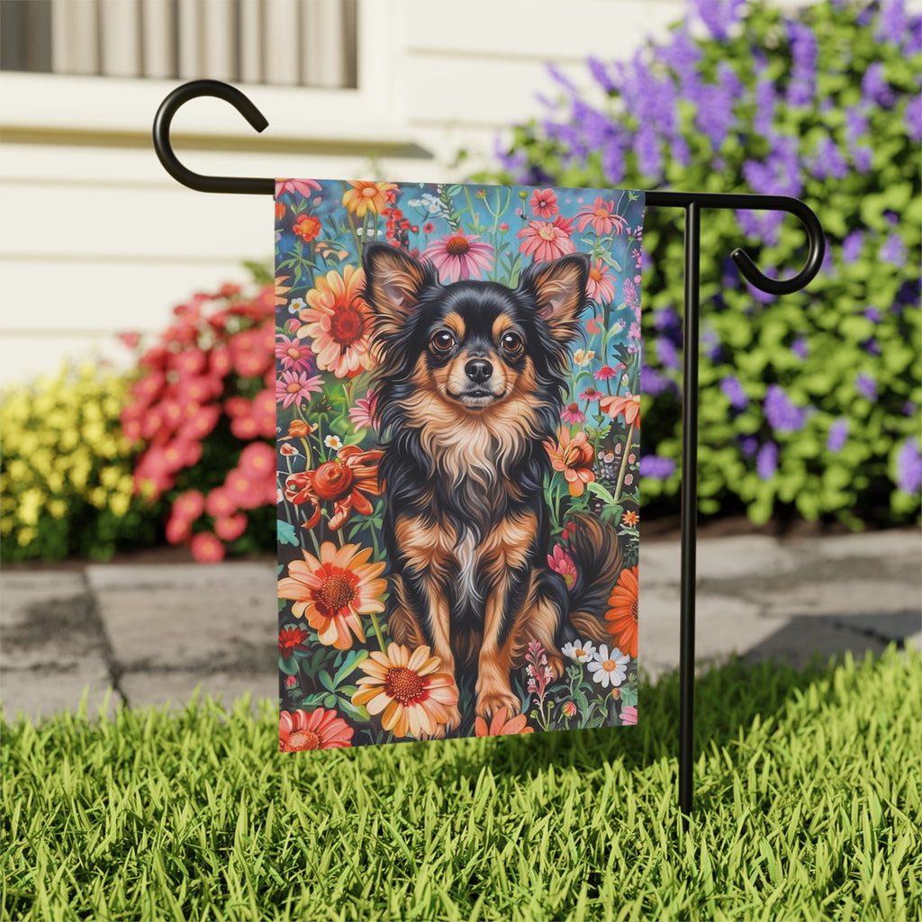 Flower Garden Long Hair Chihuahua Garden Flag