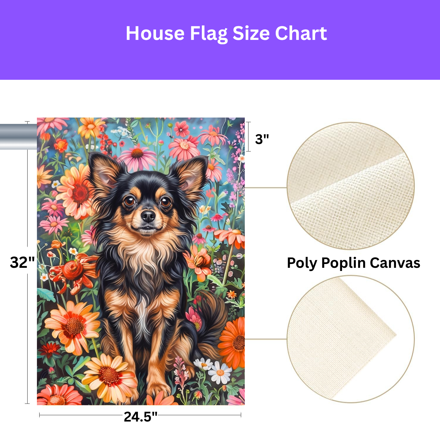 Flower Garden Long Hair Chihuahua Garden Flag