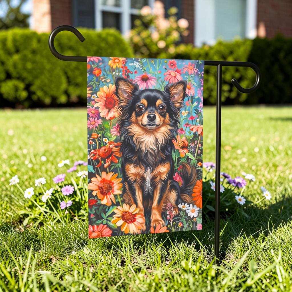Flower Garden Long Hair Chihuahua Garden Flag