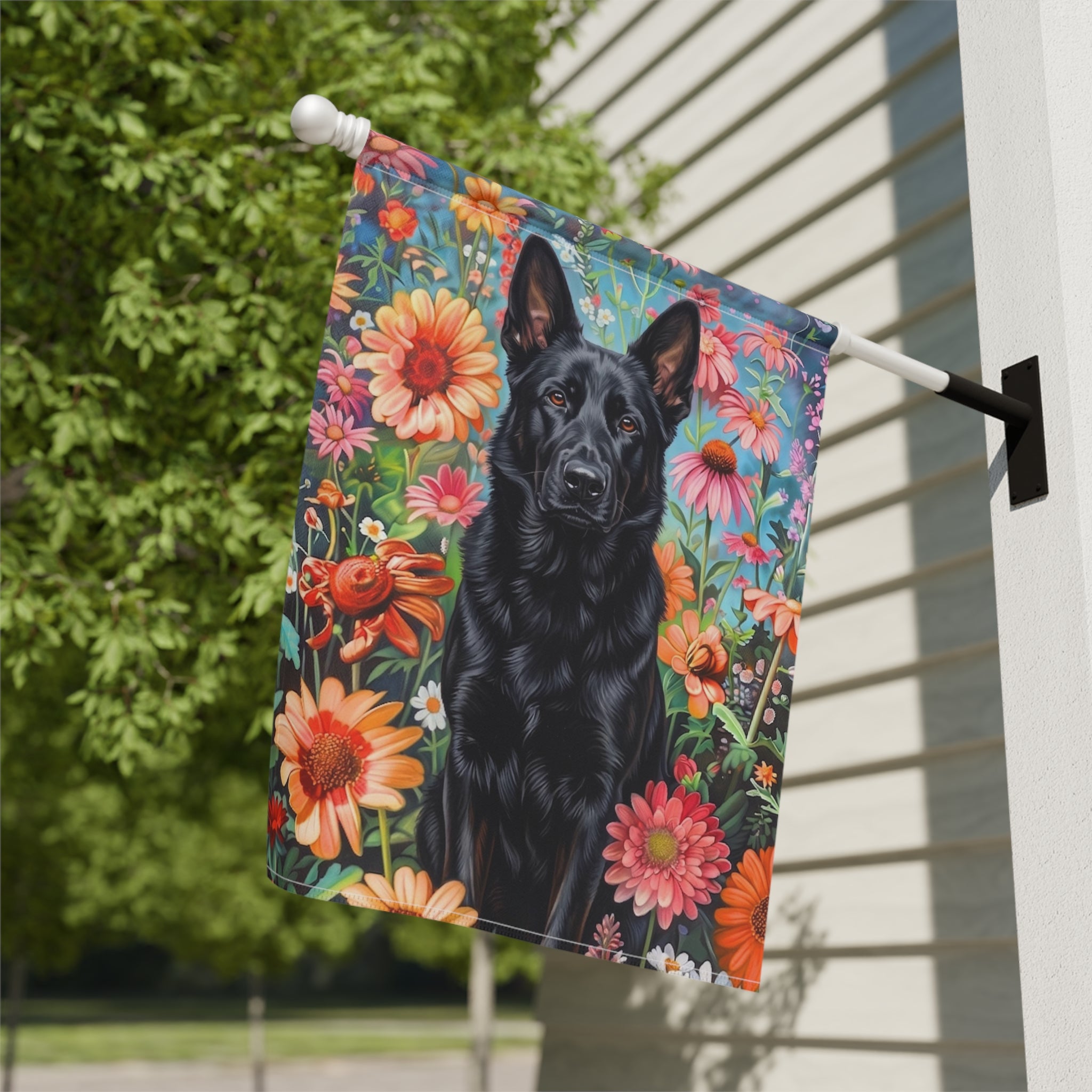 Flower Garden Black German Shepherd Garden Flag