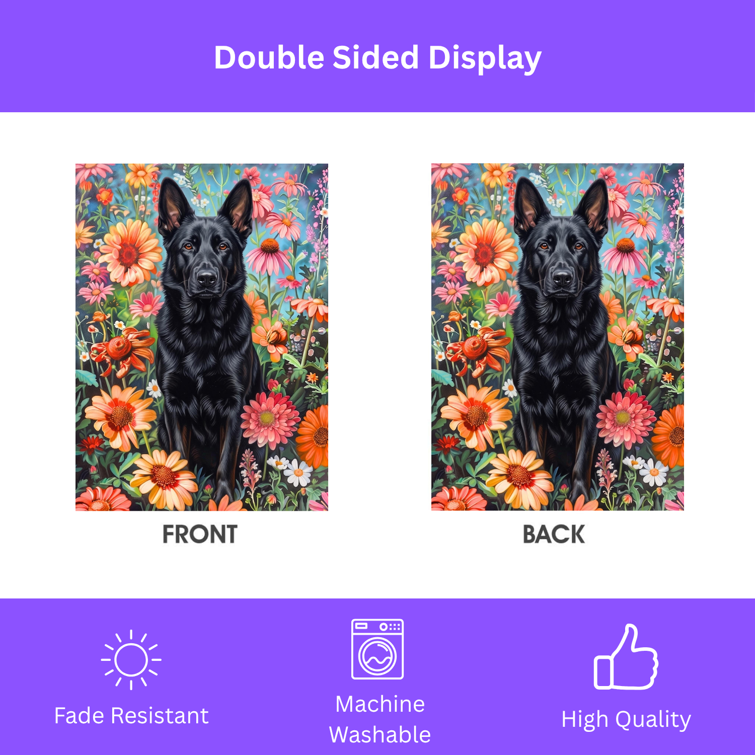 Flower Garden Black German Shepherd Garden Flag