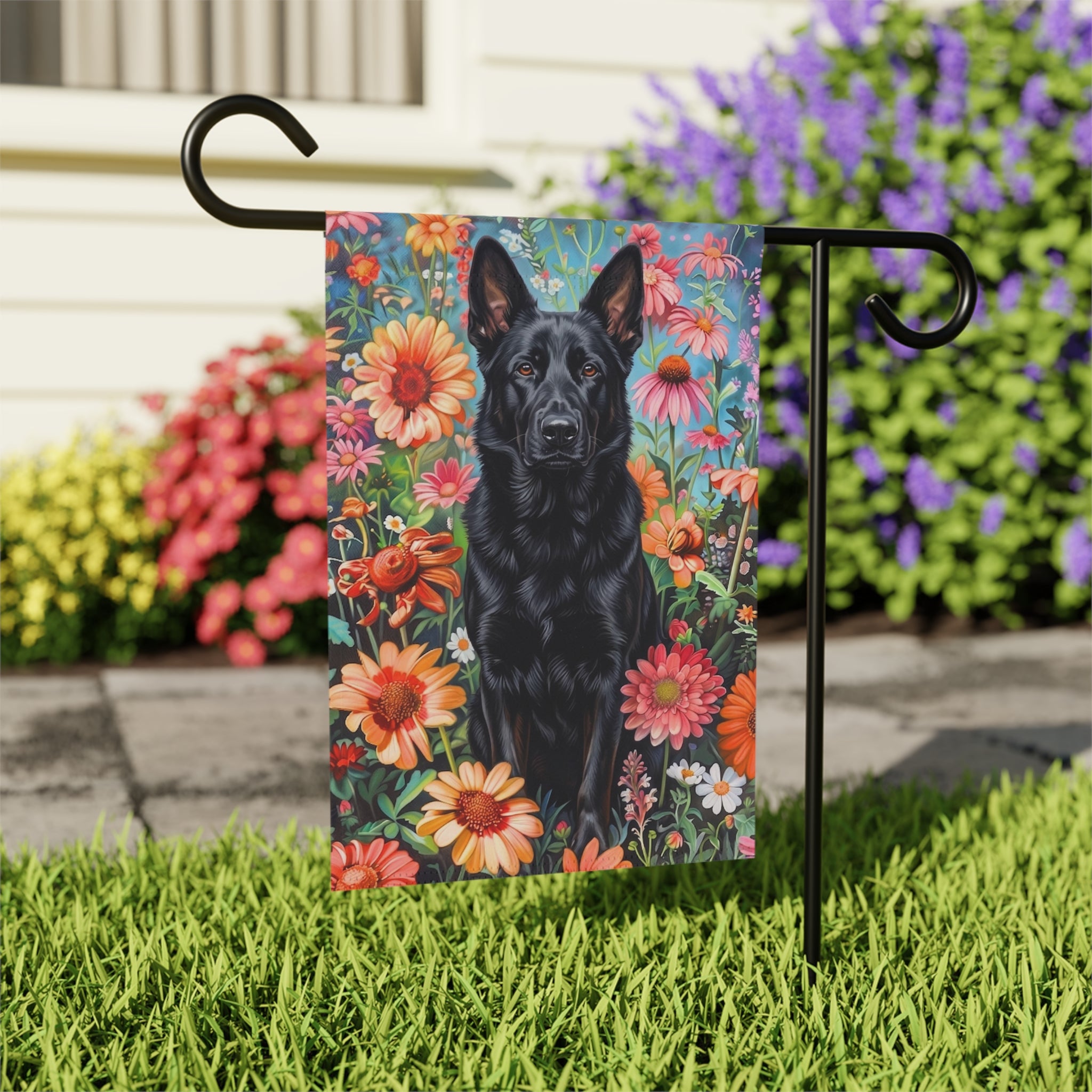 Flower Garden Black German Shepherd Garden Flag
