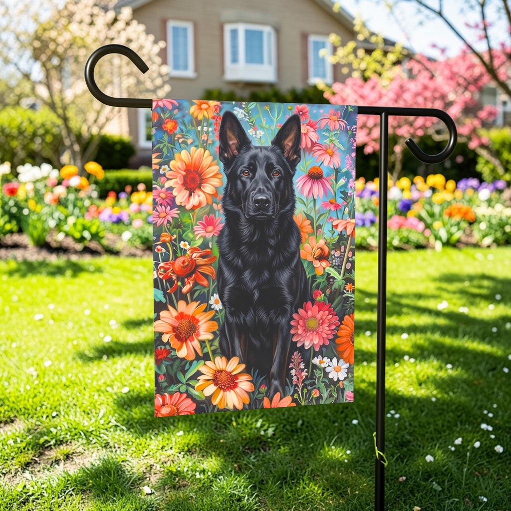 Flower Garden Black German Shepherd Garden Flag
