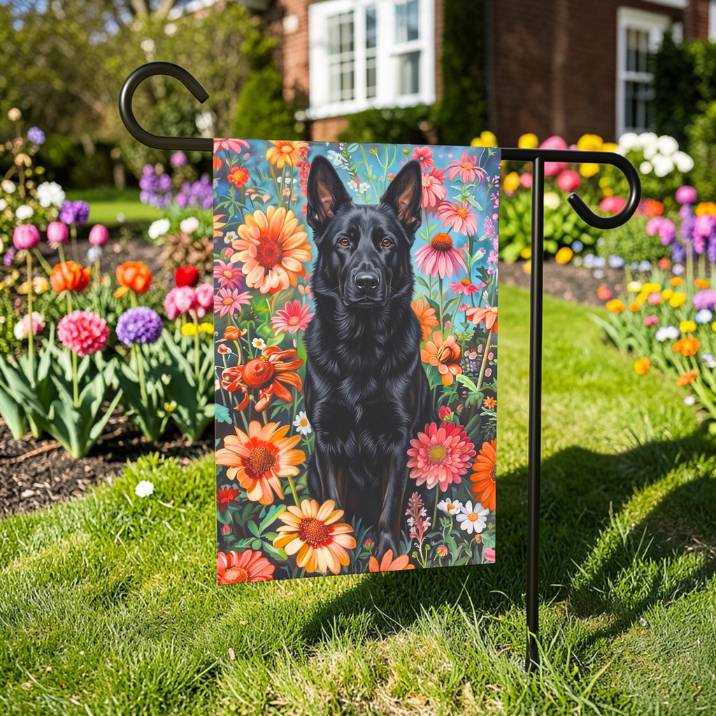 Flower Garden Black German Shepherd Garden Flag