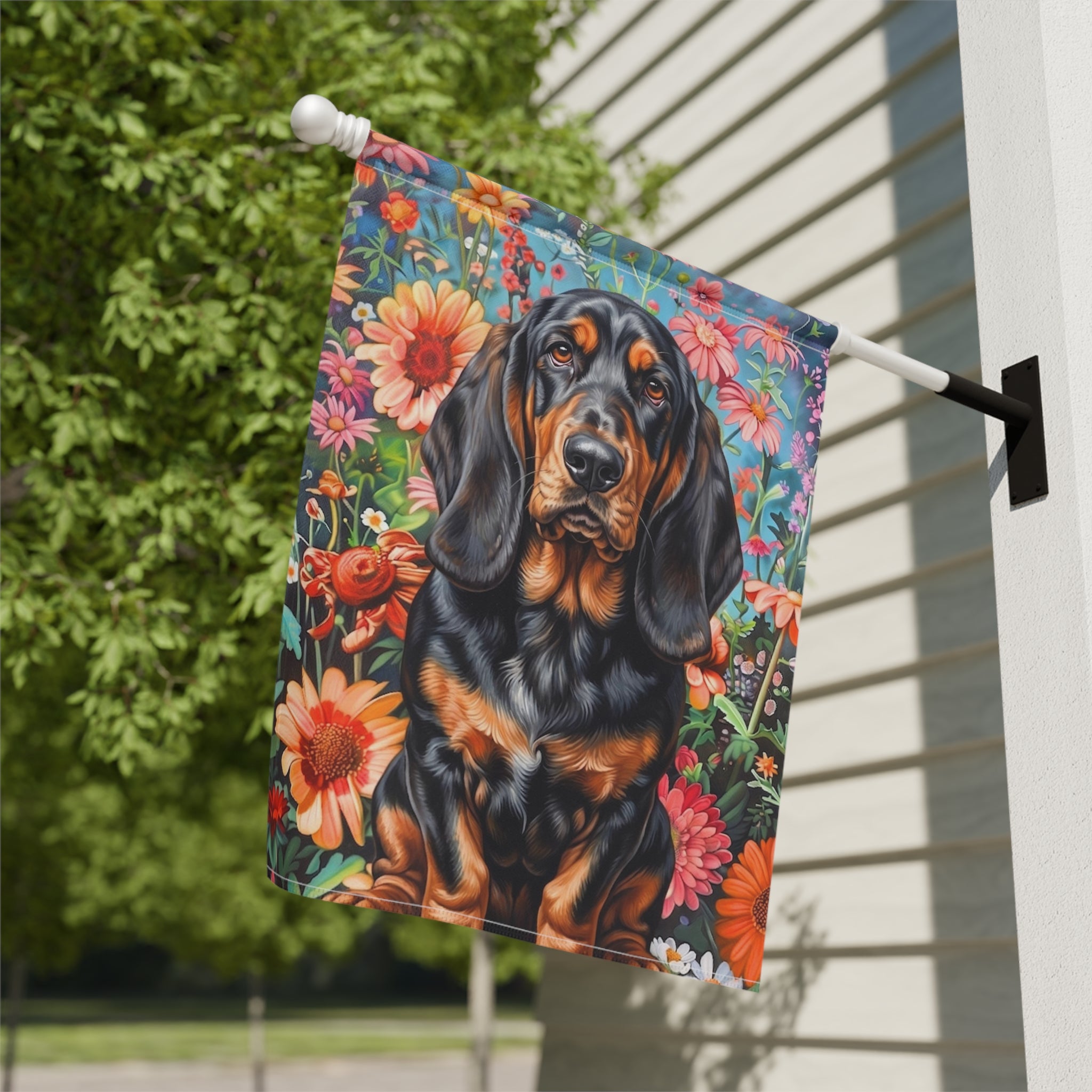 Flower Garden Basset Hound Garden Flag