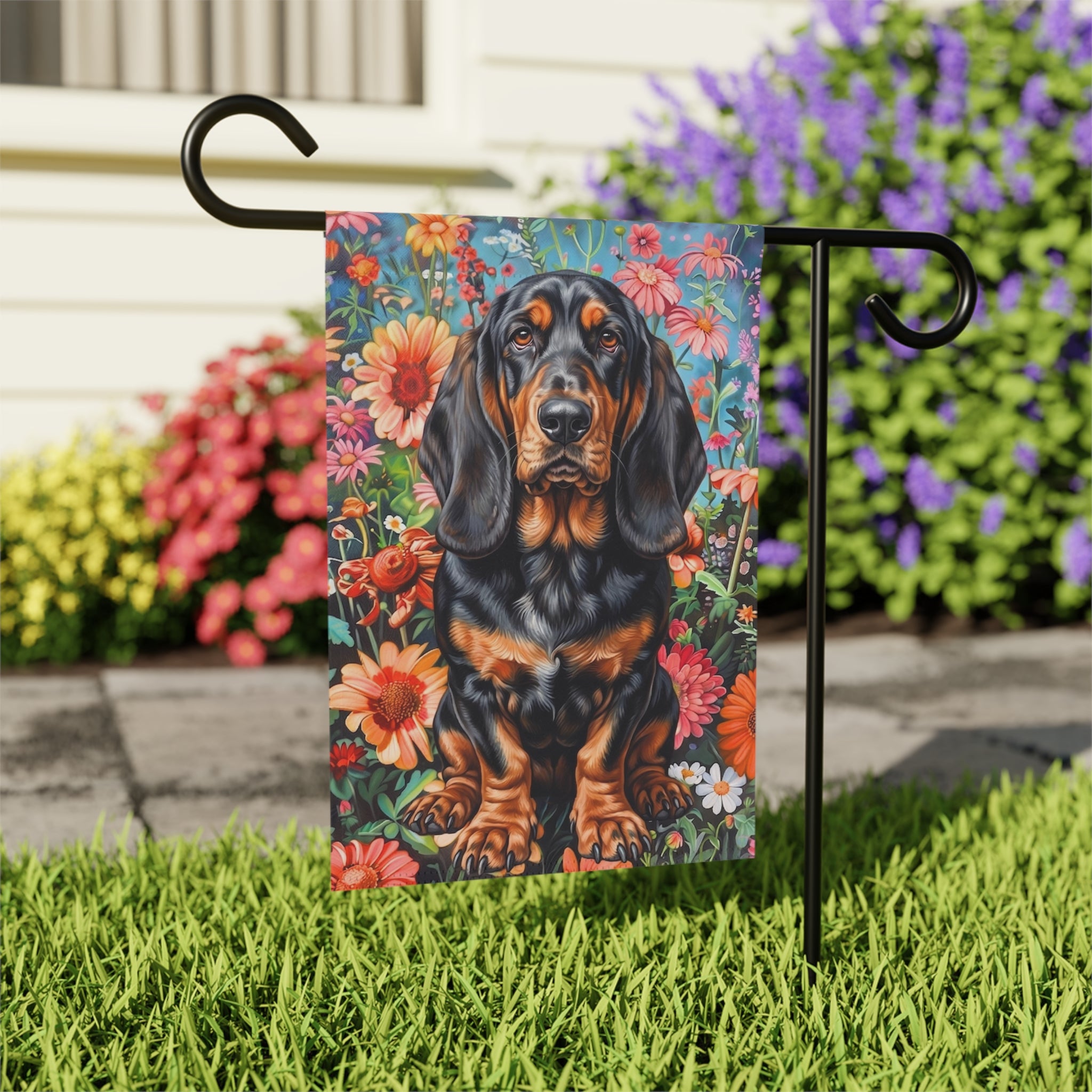 Flower Garden Basset Hound Garden Flag