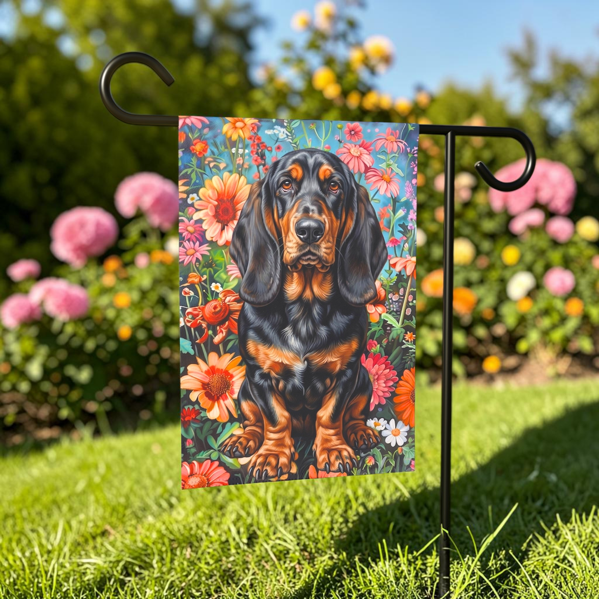 Flower Garden Basset Hound Garden Flag