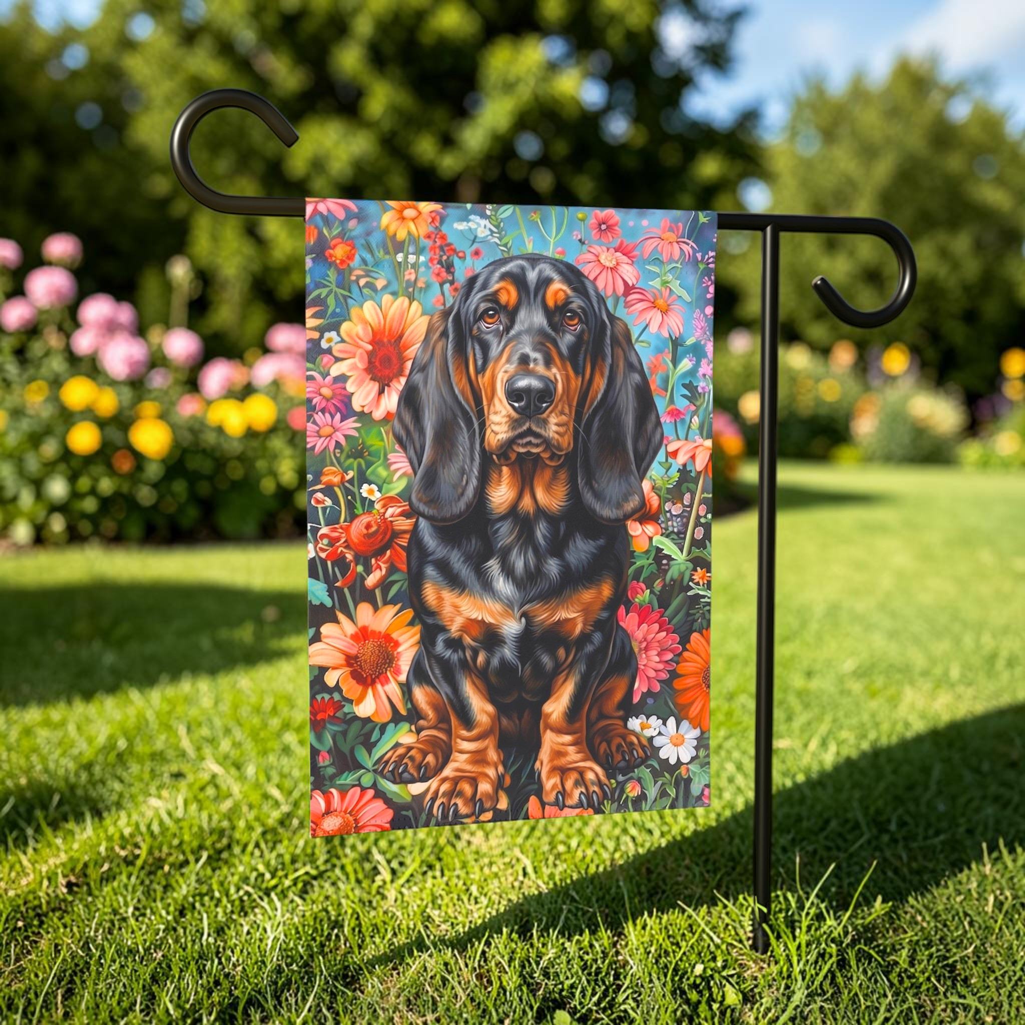 Flower Garden Basset Hound Garden Flag