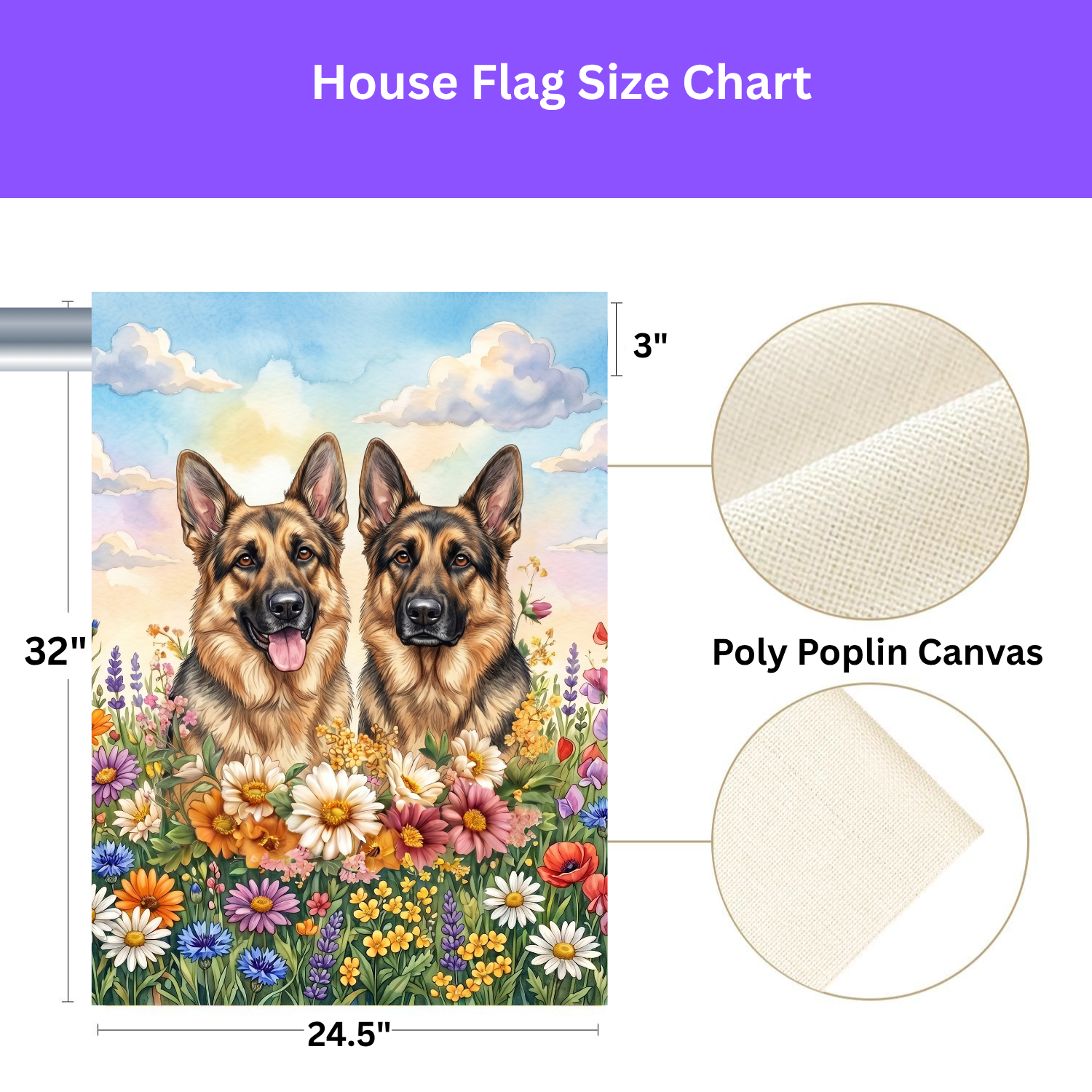 Two German Shepherds in Flowers Garden Flag