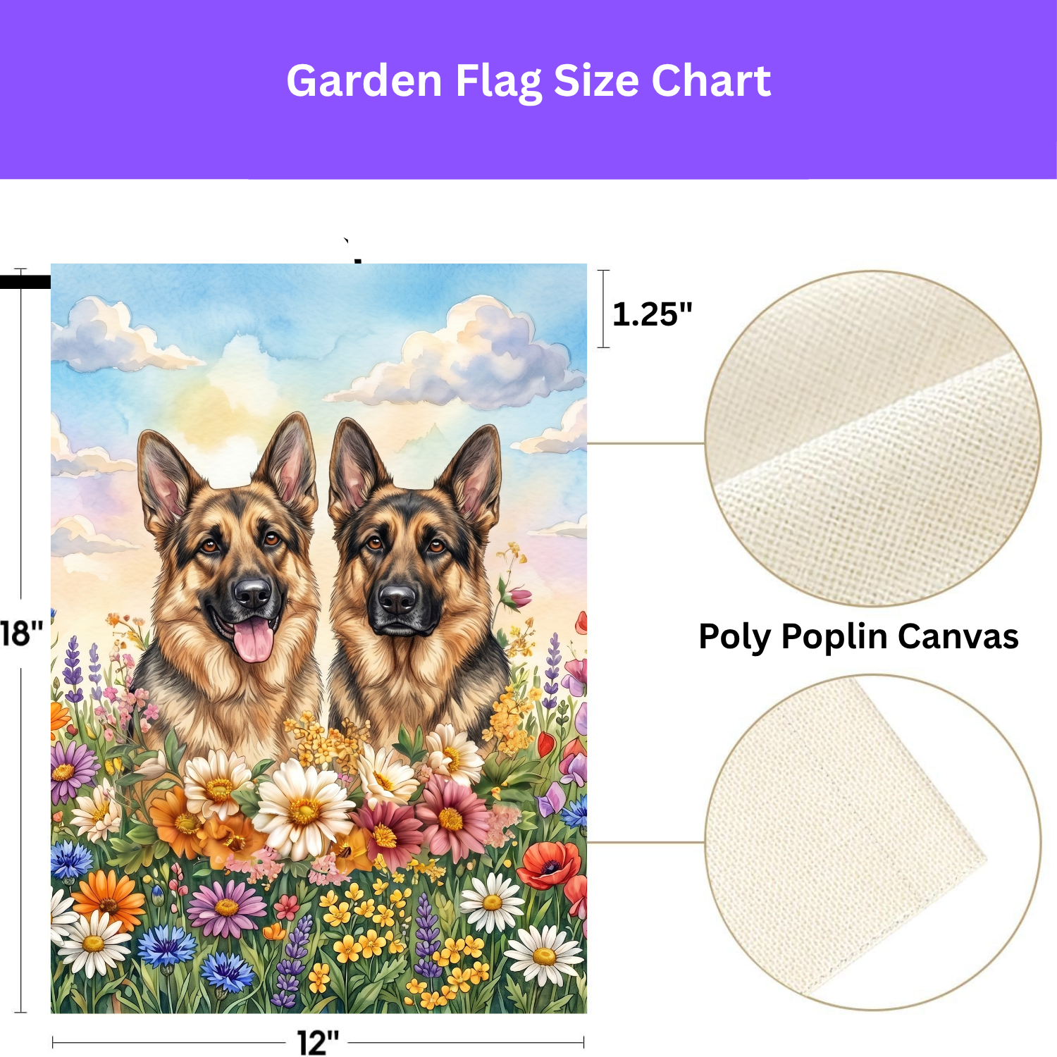 Two German Shepherds in Flowers Garden Flag