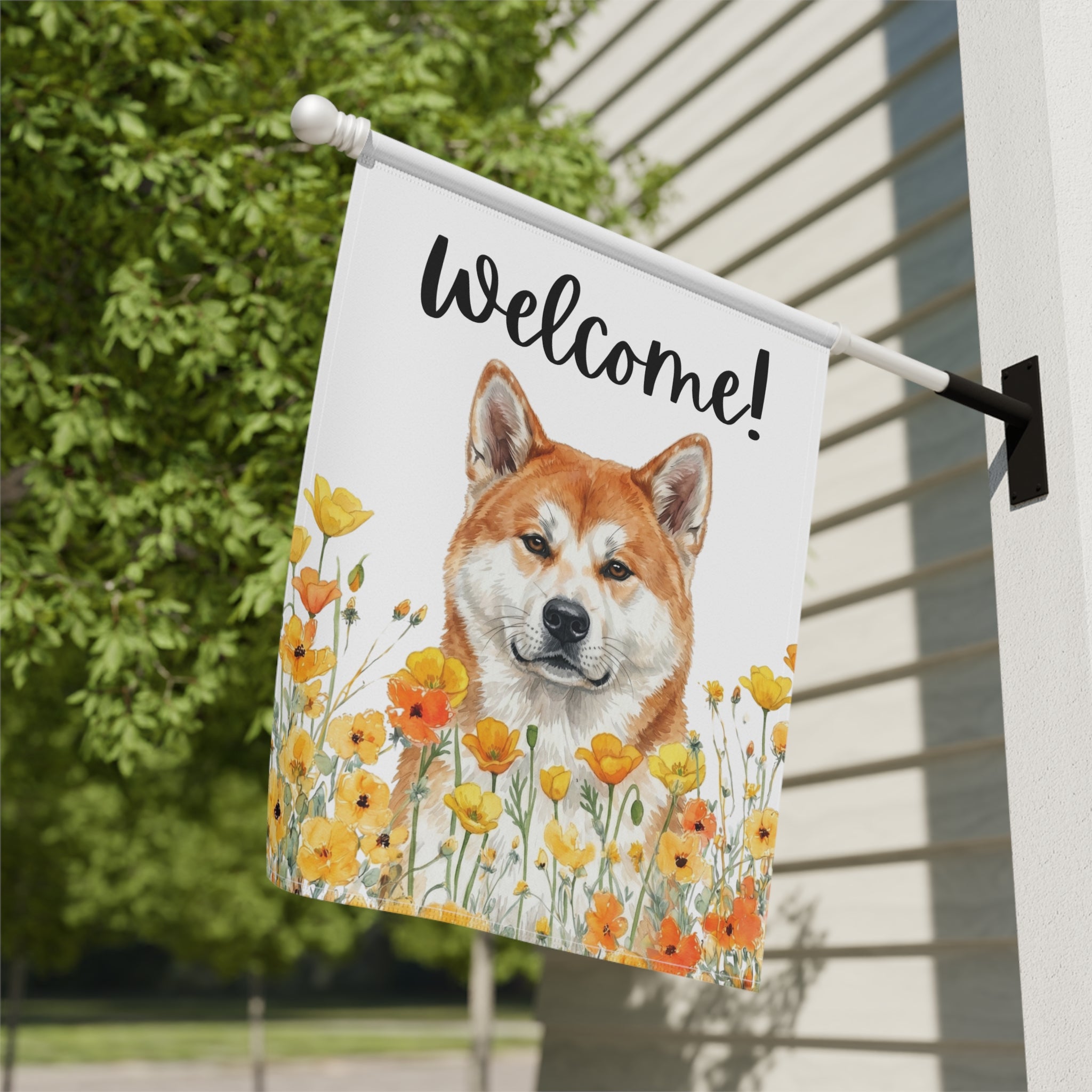 Yellow Poppies Akita Welcome Garden Flag