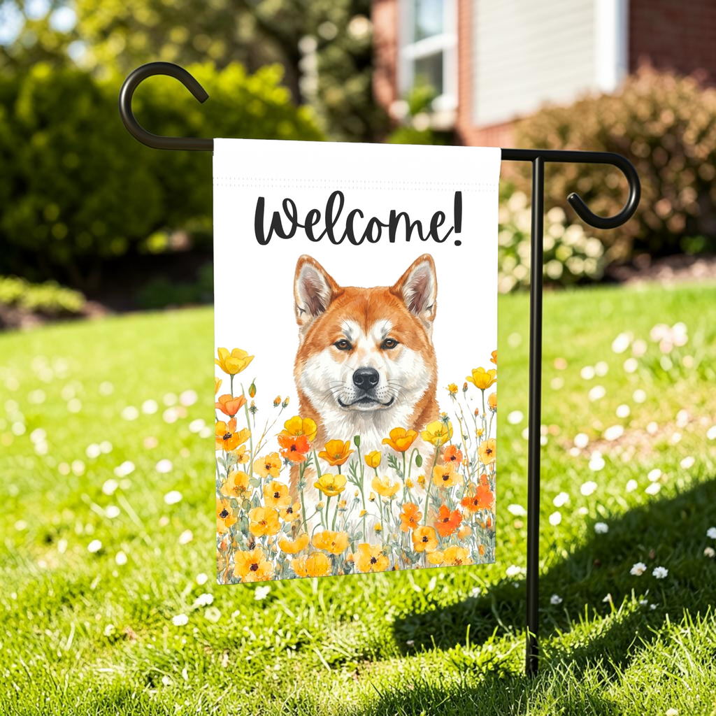 Yellow Poppies Akita Welcome Garden Flag
