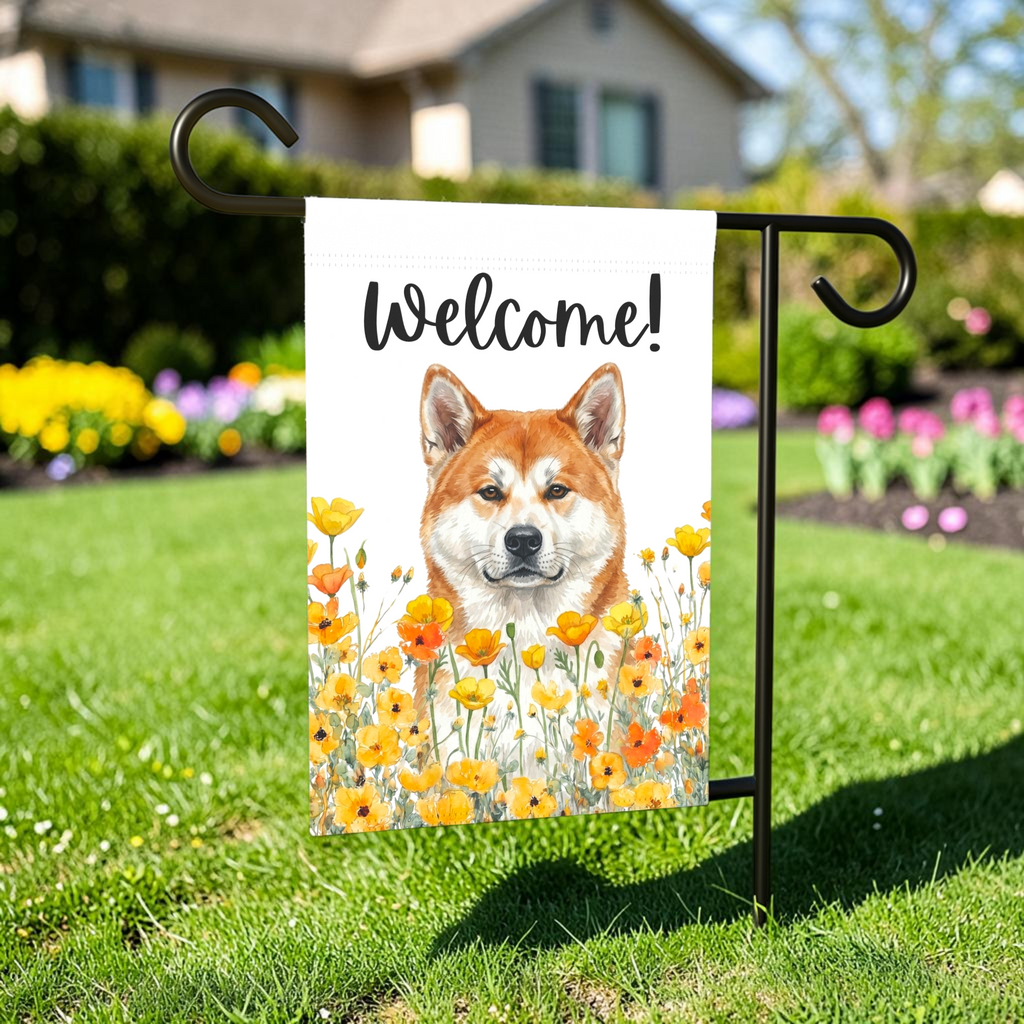 Yellow Poppies Akita Welcome Garden Flag