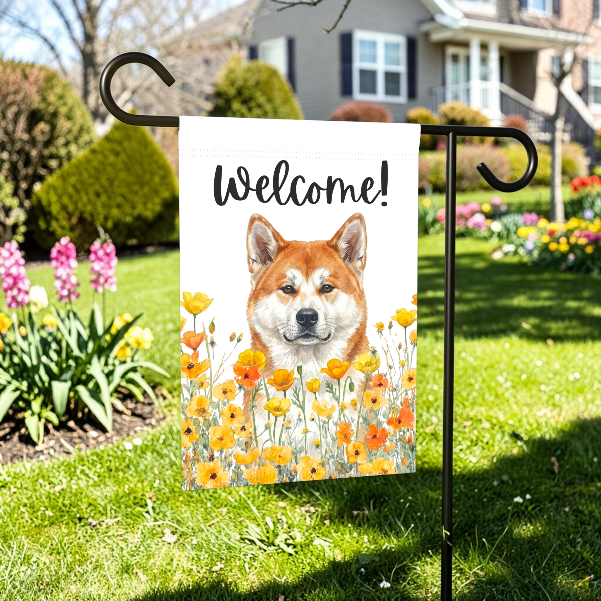 Yellow Poppies Akita Welcome Garden Flag