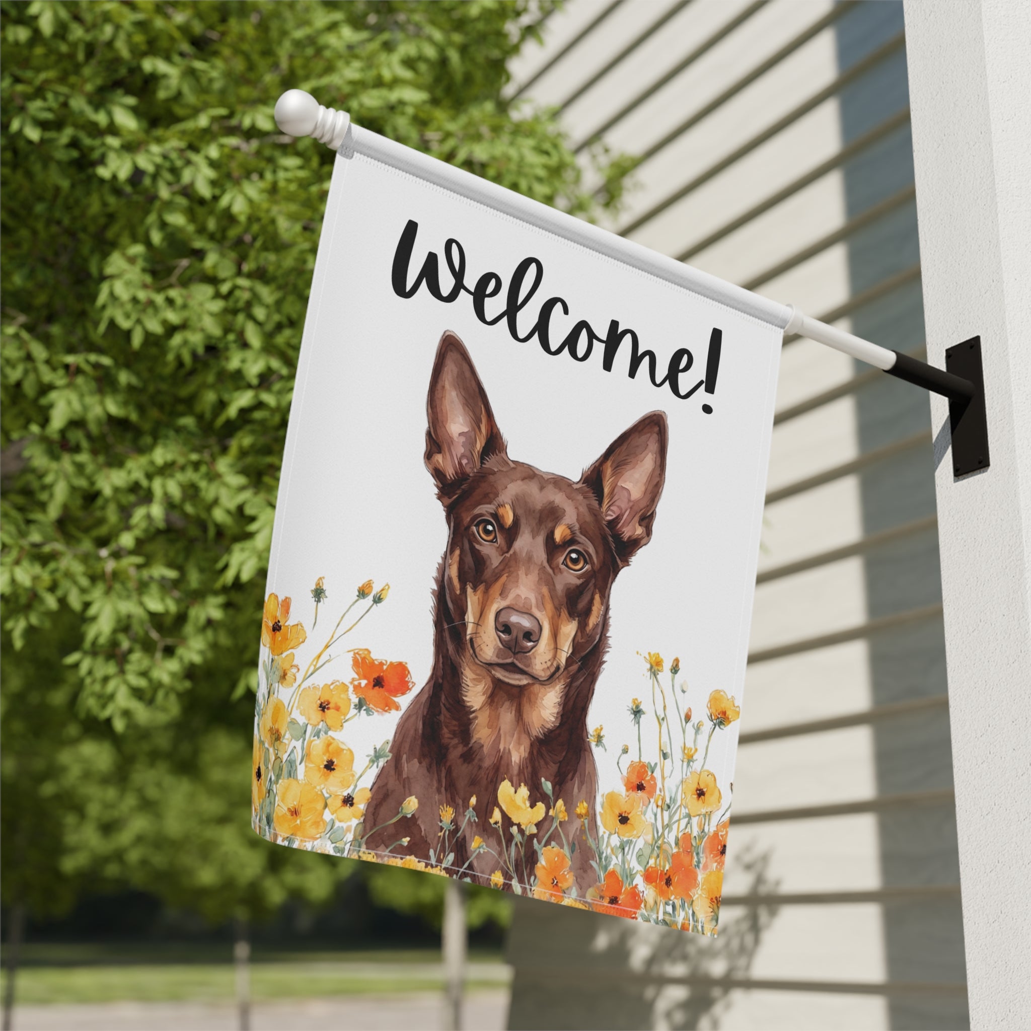 Yellow Poppies Australian Kelpie Welcome Garden Flag