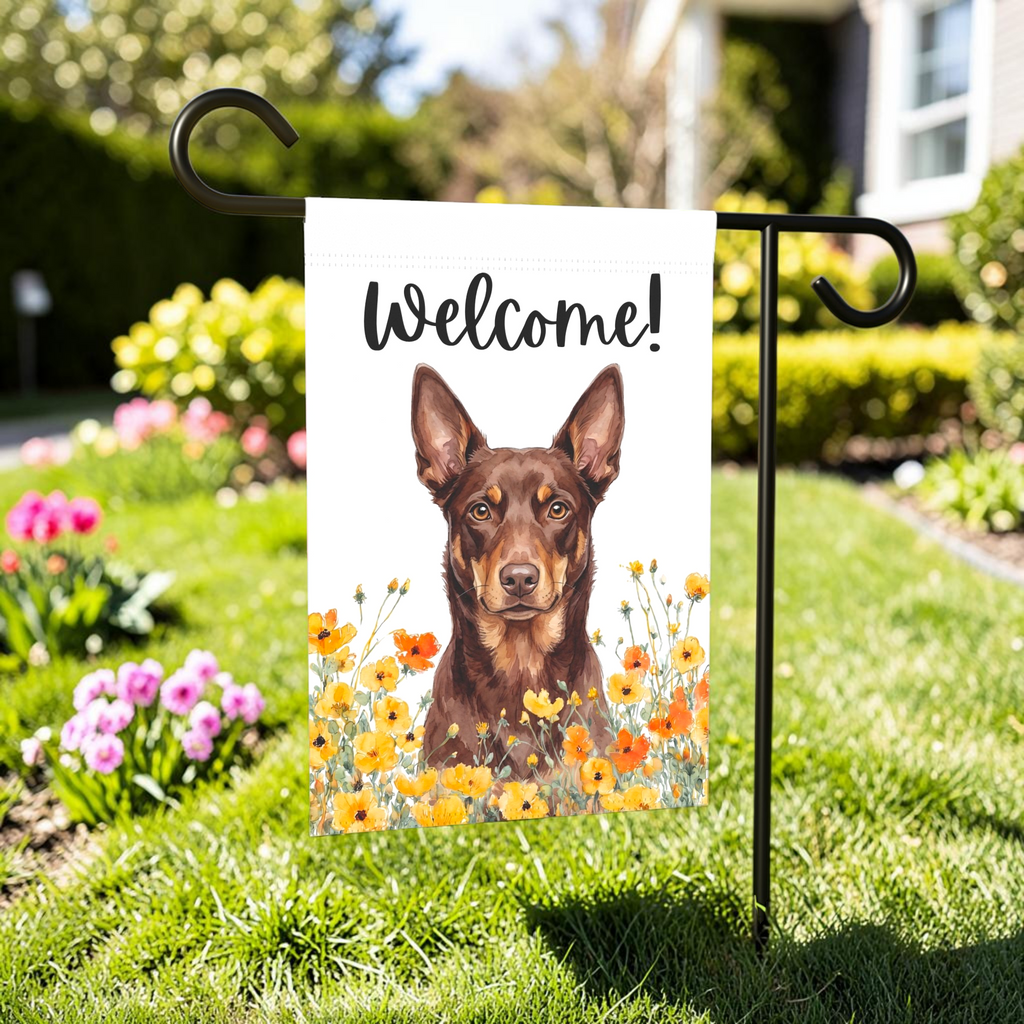 Yellow Poppies Australian Kelpie Welcome Garden Flag