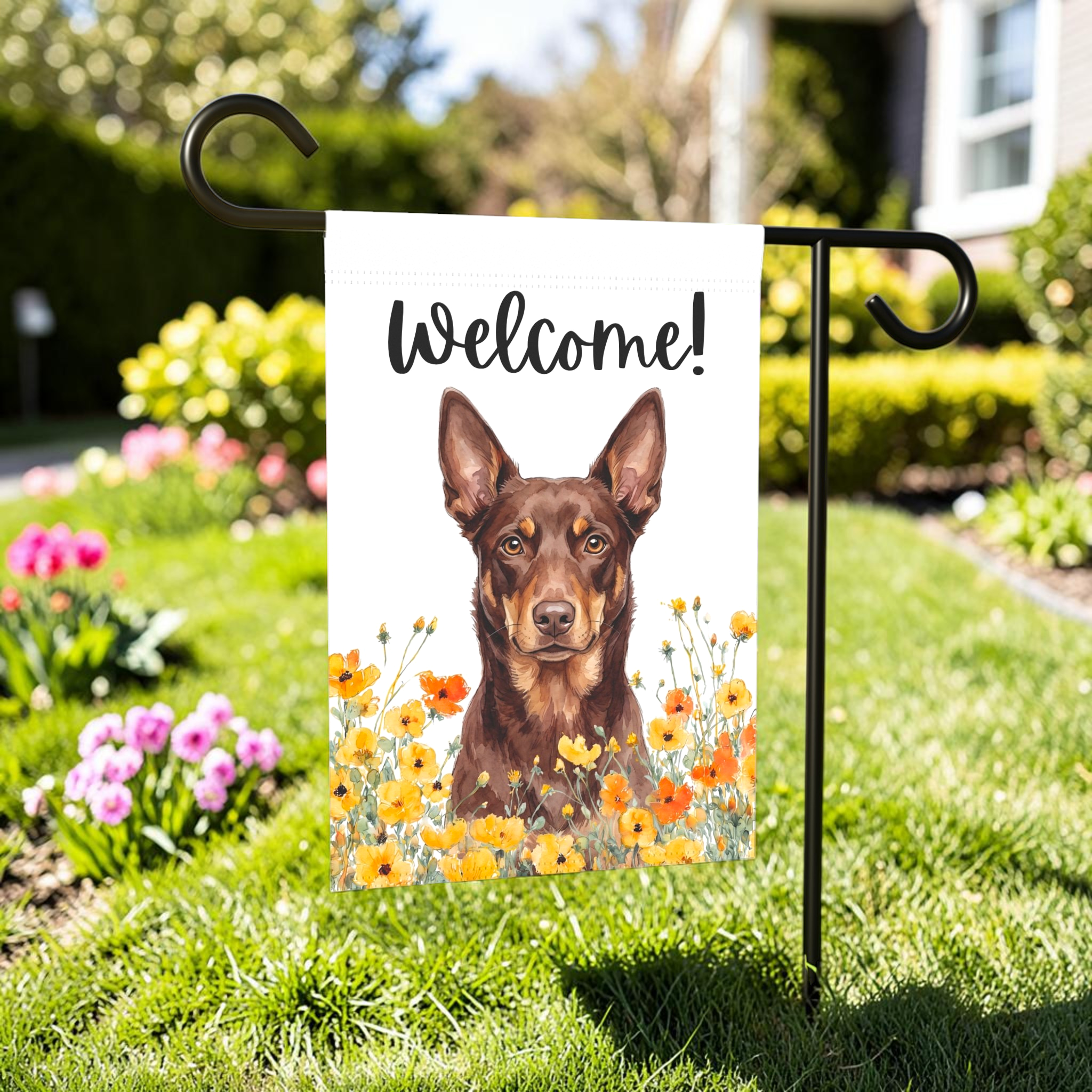Yellow Poppies Australian Kelpie Welcome Garden Flag
