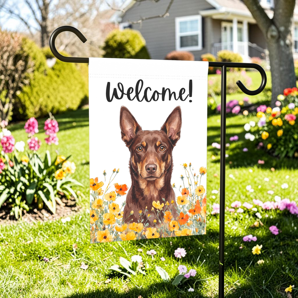 Yellow Poppies Australian Kelpie Welcome Garden Flag