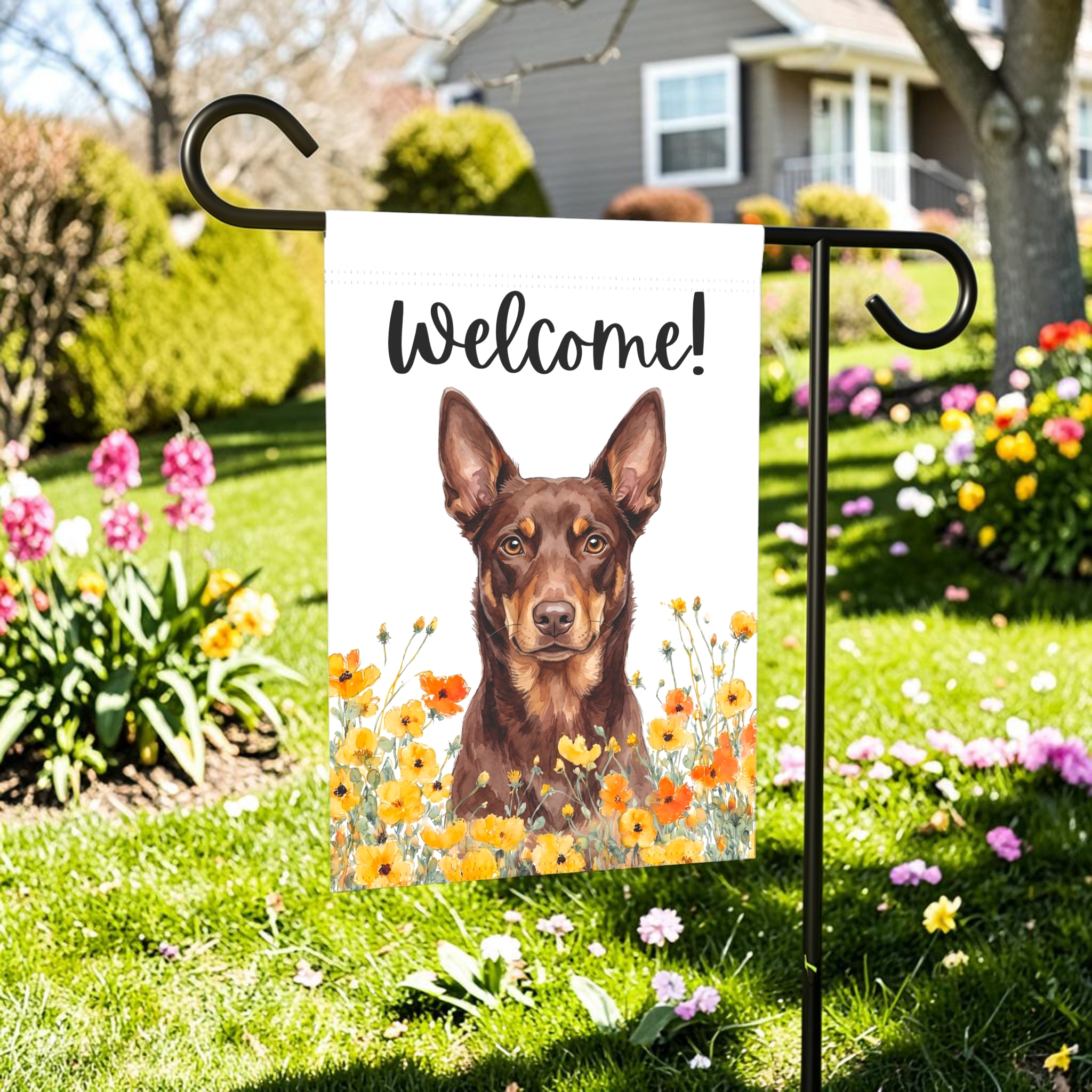Yellow Poppies Australian Kelpie Welcome Garden Flag