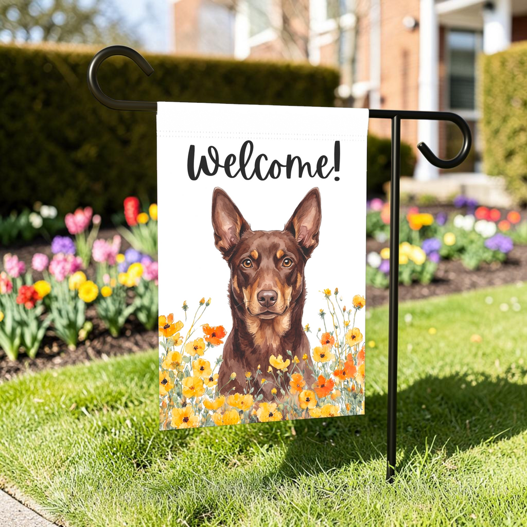 Yellow Poppies Australian Kelpie Welcome Garden Flag