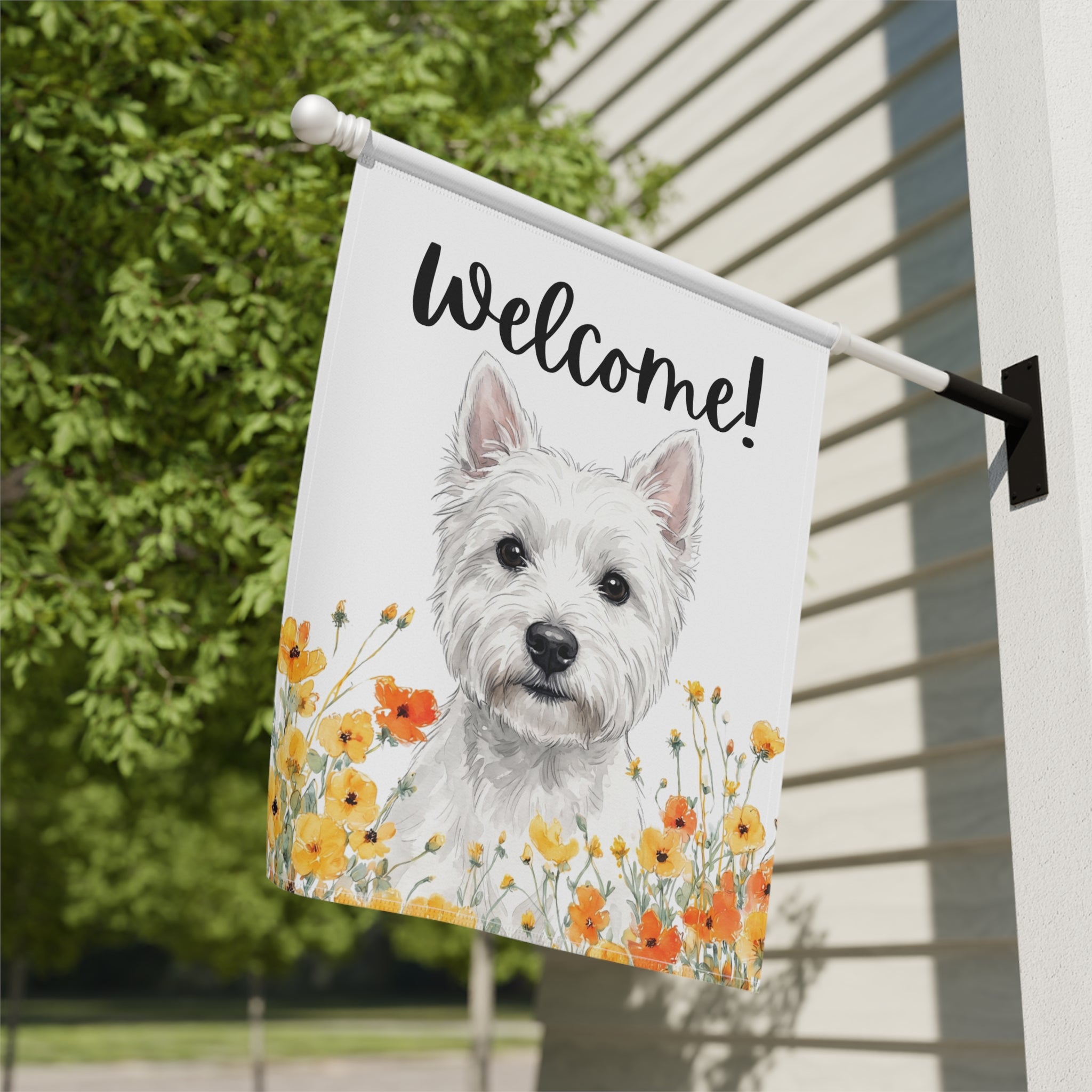 Yellow Poppies Westie Welcome Garden Flag