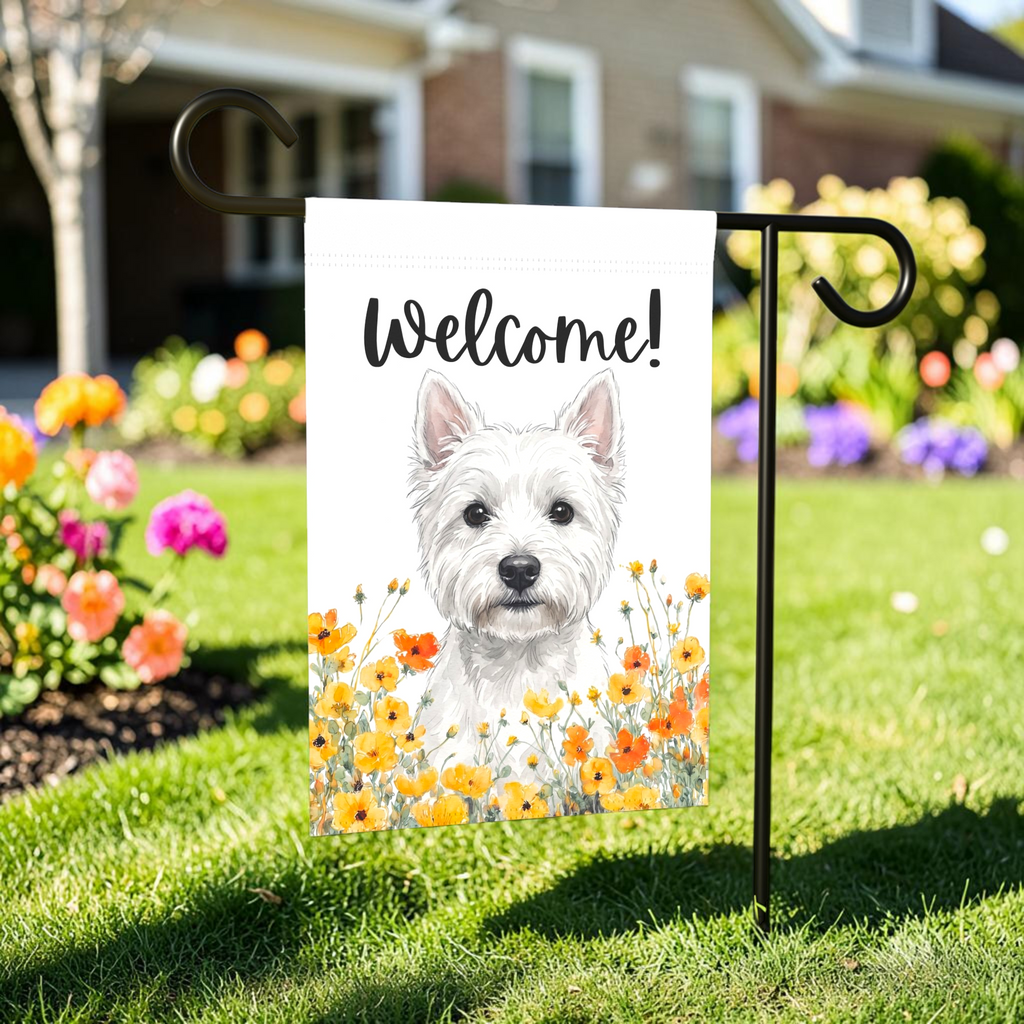 Yellow Poppies Westie Welcome Garden Flag